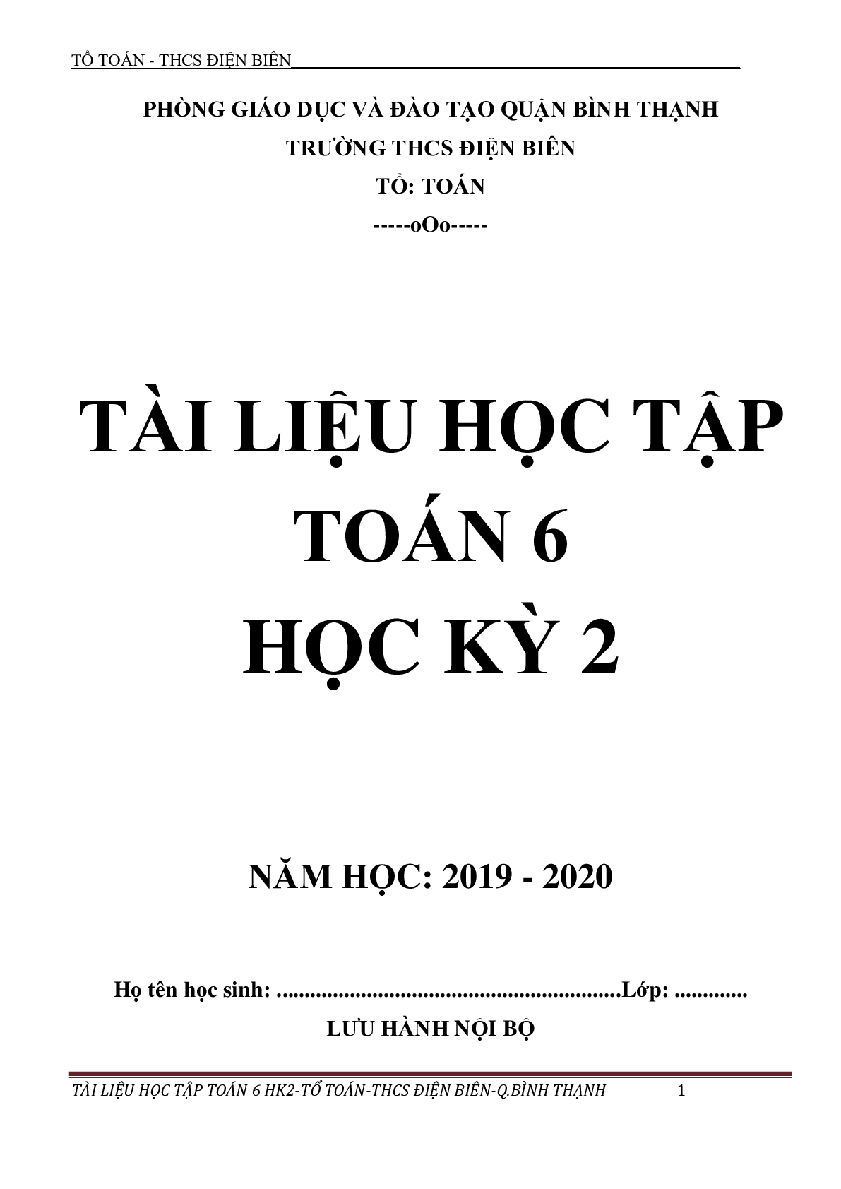 Tài liệu học tập học kỳ 2 toán 6 THCS Điện Biên - TPHCM (trang 1)