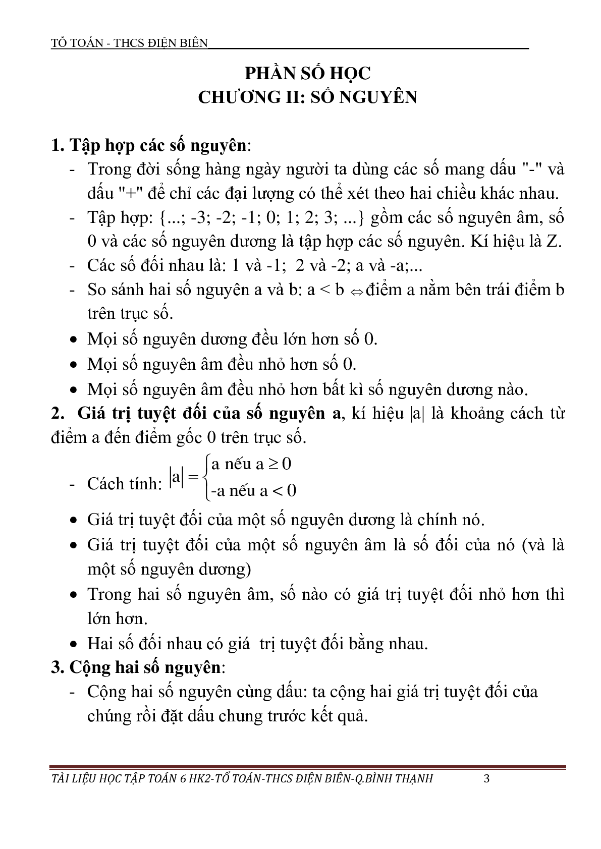 Tài liệu học tập học kỳ 2 toán 6 THCS Điện Biên - TPHCM (trang 3)