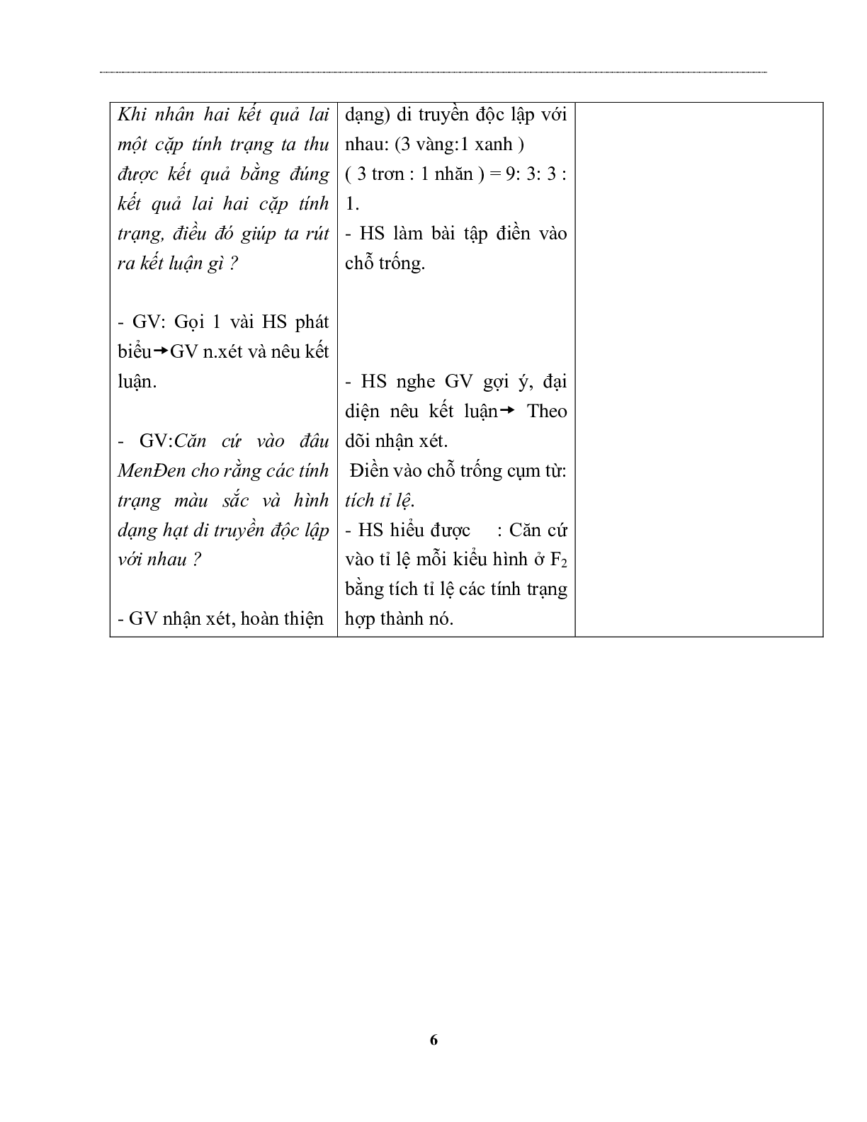 Giáo án Sinh học 9 Bài 4: Lai hai cặp tính trạng mới nhất - CV5555 (trang 6)