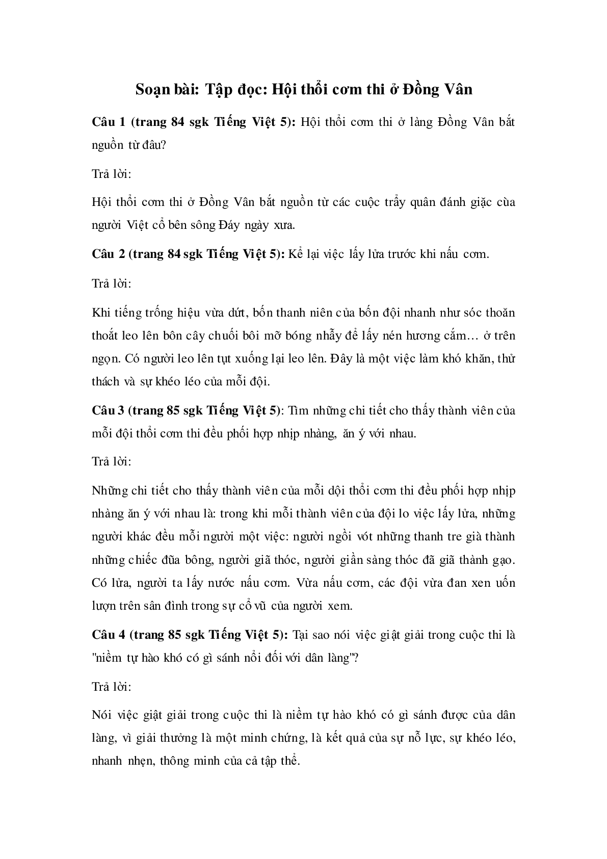 Soạn Tiếng Việt lớp 5: Tập đọc: Hội thổi cơm thi ở Đồng Vân mới nhất (trang 1)