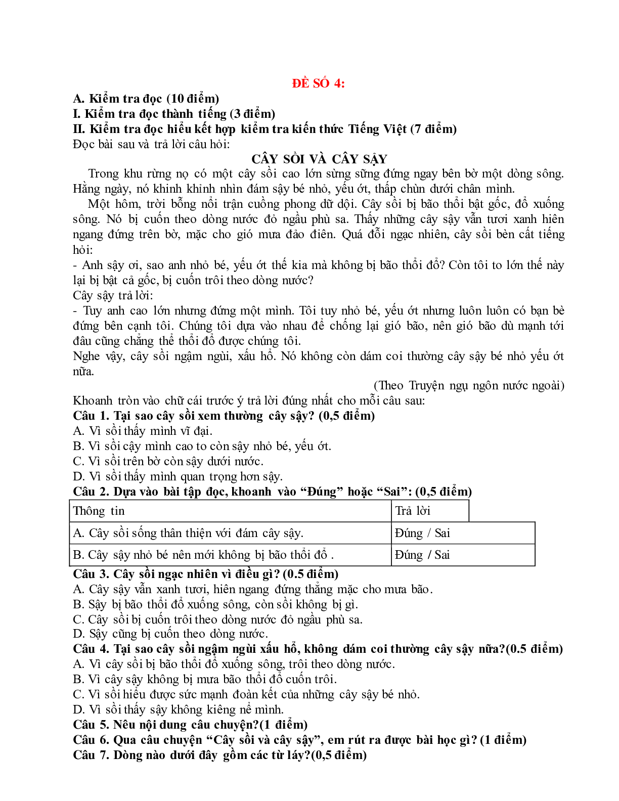 Đề thi Giữa học kì 1 Tiếng việt lớp 4 (10 đề) (trang 7)