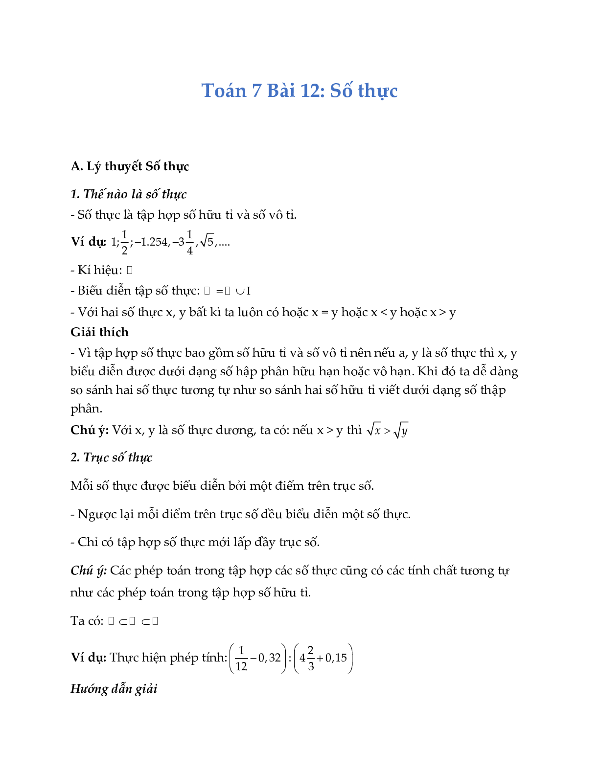 Lý thuyết Toán lớp 7 Bài 12: Số thực (trang 1)