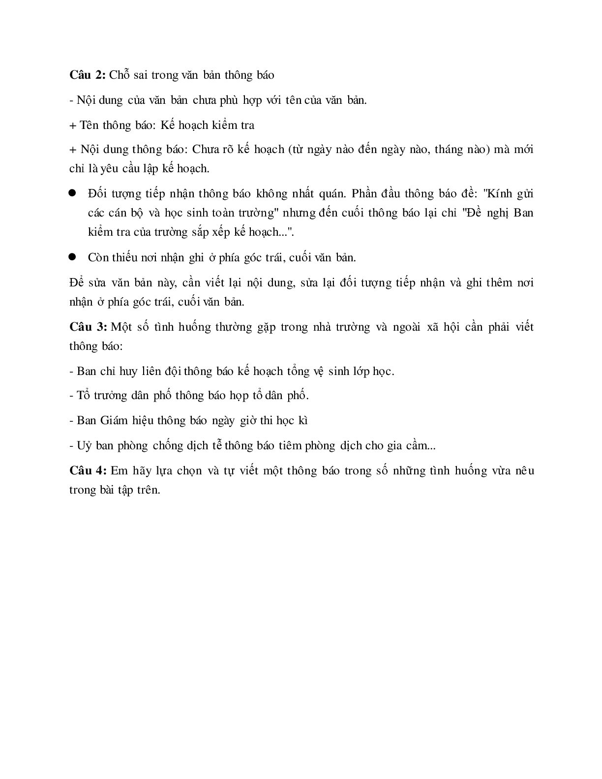 Soạn bài Luyện tập làm văn bản thông báo - ngắn nhất Soạn văn 8 (trang 2)