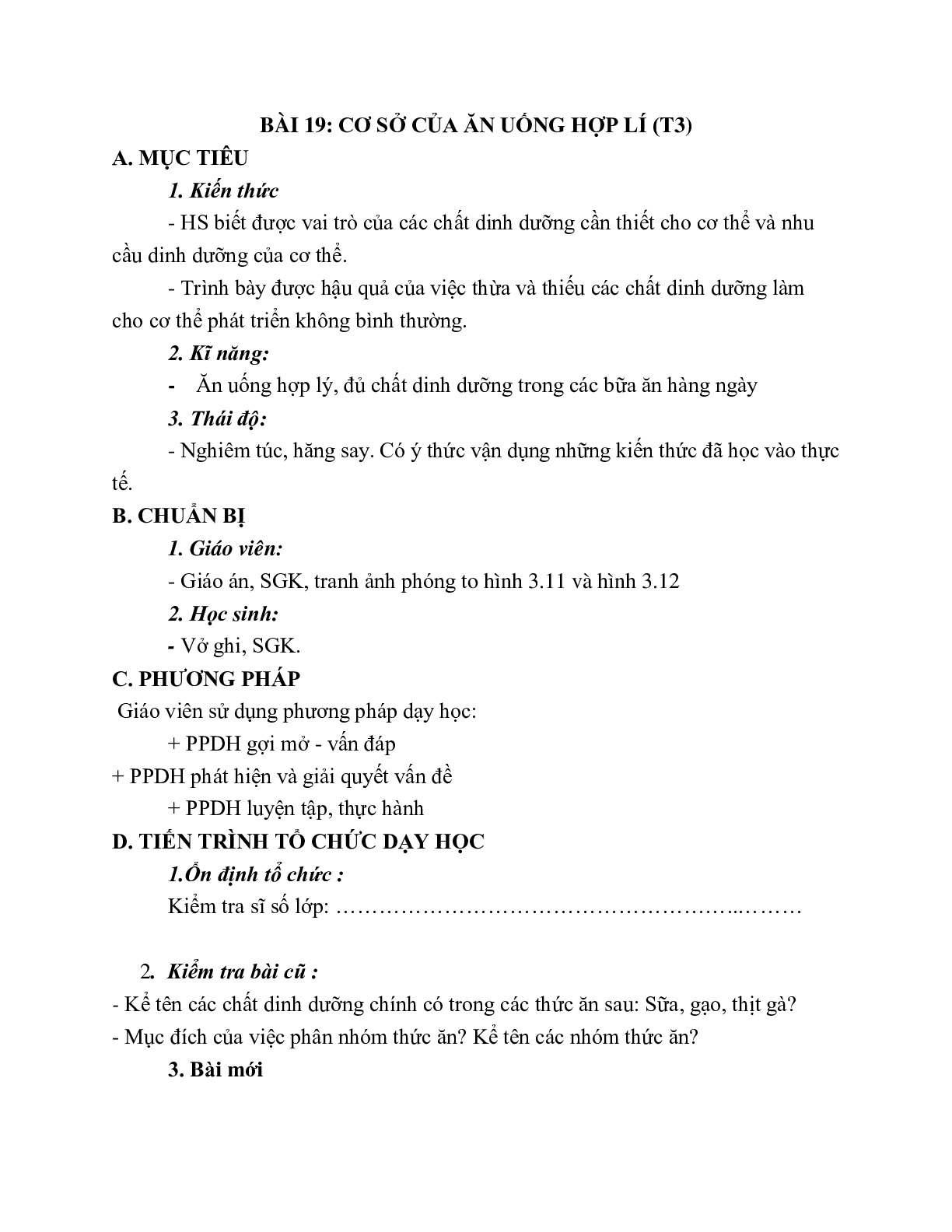 GIÁO ÁN CÔNG NGHỆ 6 BÀI 19: CƠ SỞ CỦA ĂN UỐNG HỢP LÍ (T3) MỚI NHẤT – CV5512 (trang 1)