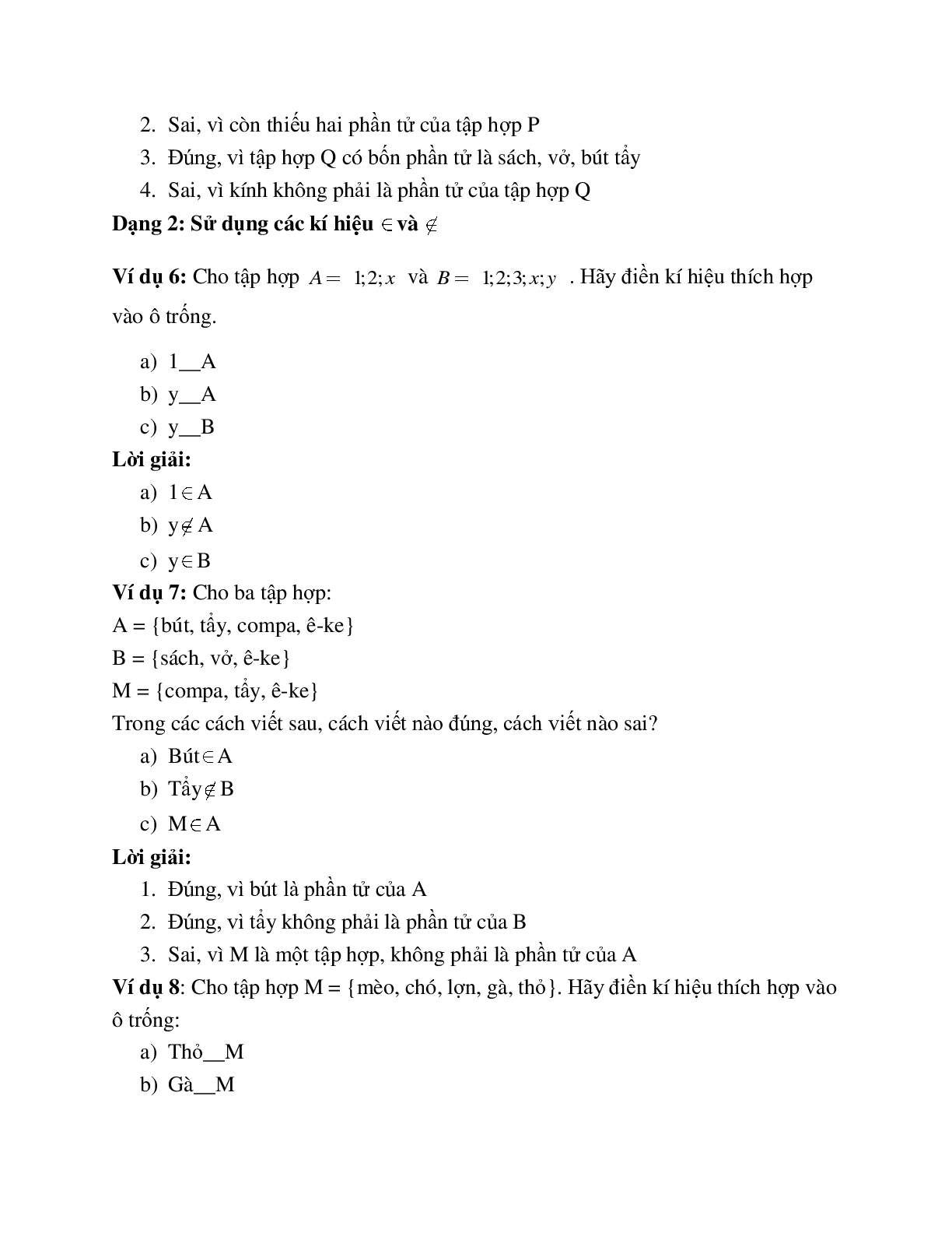 Lý thuyết, bài tập về Tập hợp - Các phần tử của tập hợp có lời giải (trang 4)