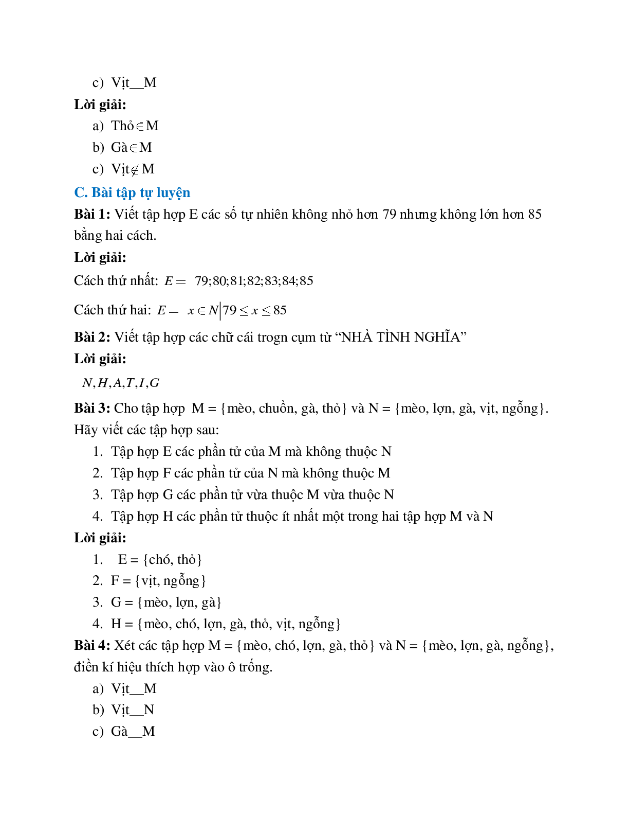 Lý thuyết, bài tập về Tập hợp - Các phần tử của tập hợp có lời giải (trang 5)
