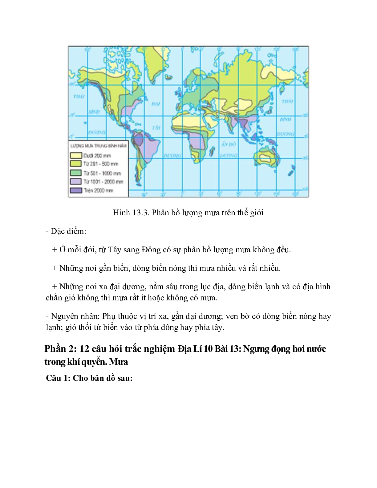 Địa Lí 10 Bài 13 (Lý thuyết và trắc nghiệm): Ngưng đọng hơi nước trong khí quyển. Mưa (trang 4)