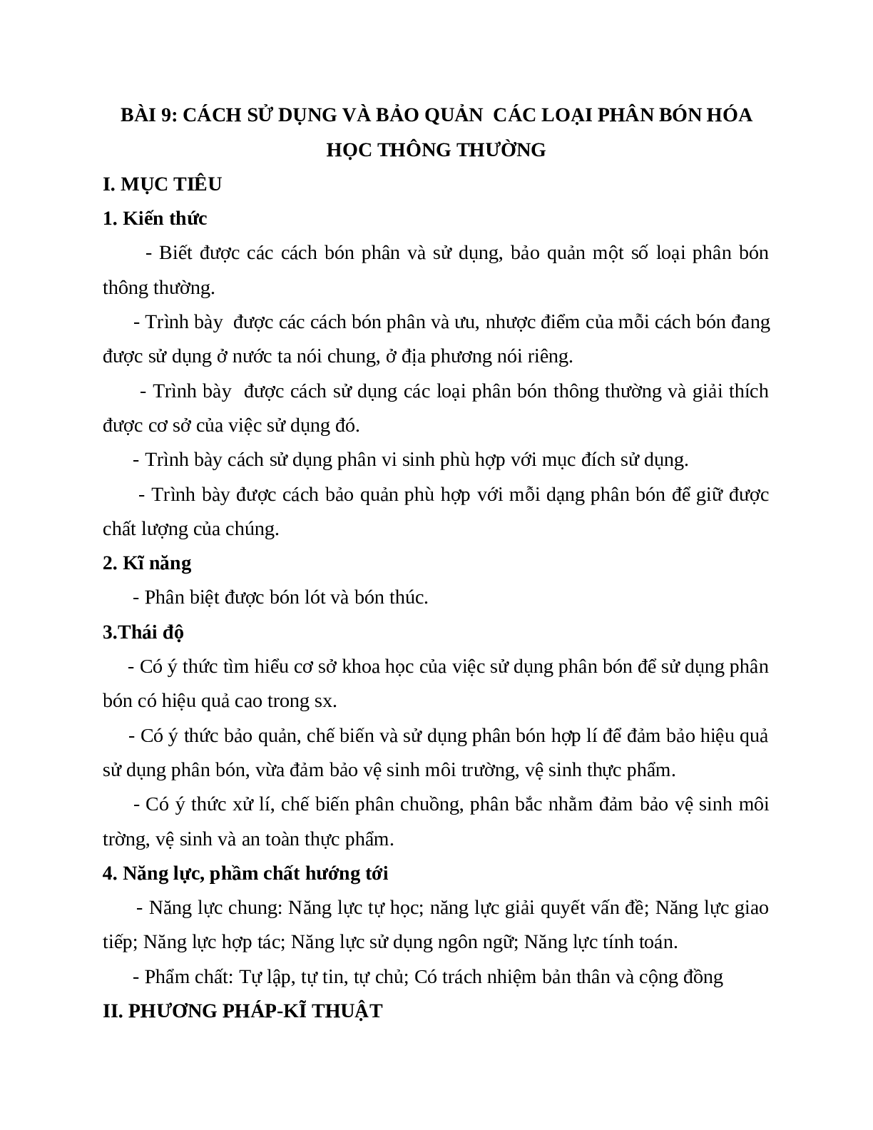 Giáo án Công Nghệ 7 Bài 9: Cách sử dụng và bảo quản các loại phân bón thông thường mới nhất - CV5512 (trang 1)