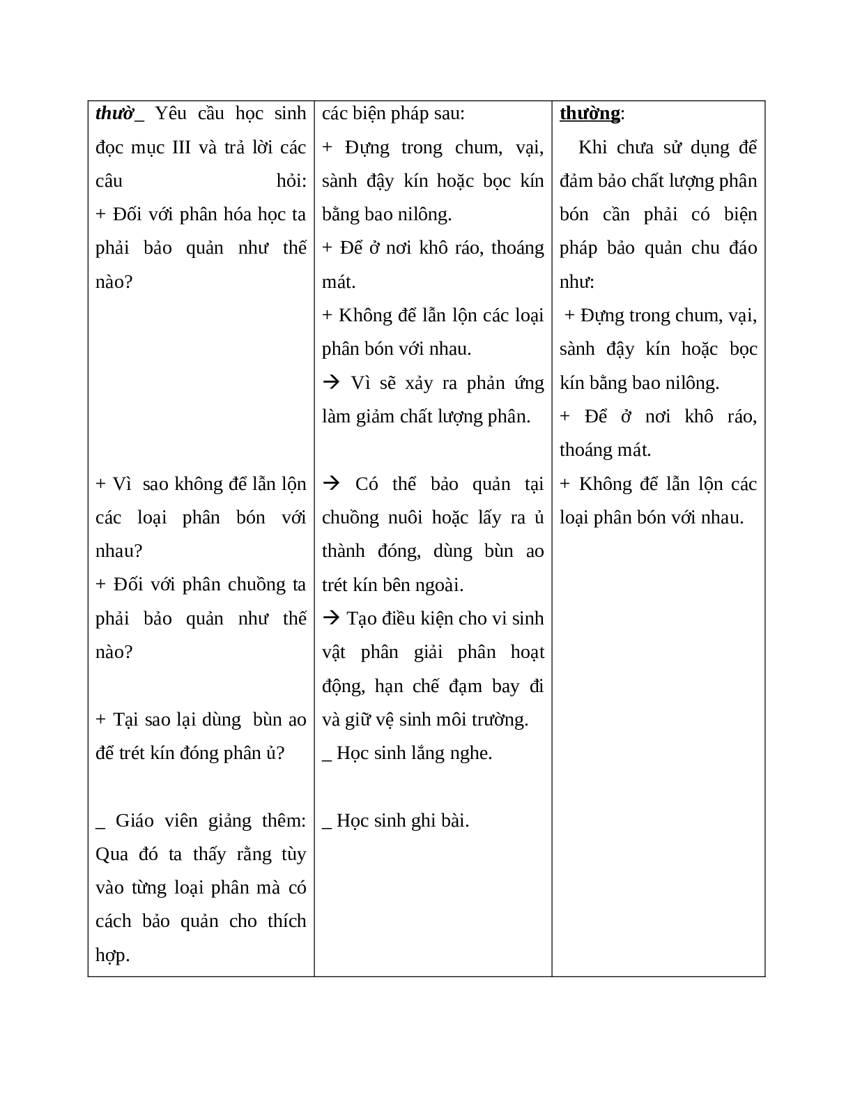 Giáo án Công Nghệ 7 Bài 9: Cách sử dụng và bảo quản các loại phân bón thông thường mới nhất - CV5512 (trang 6)