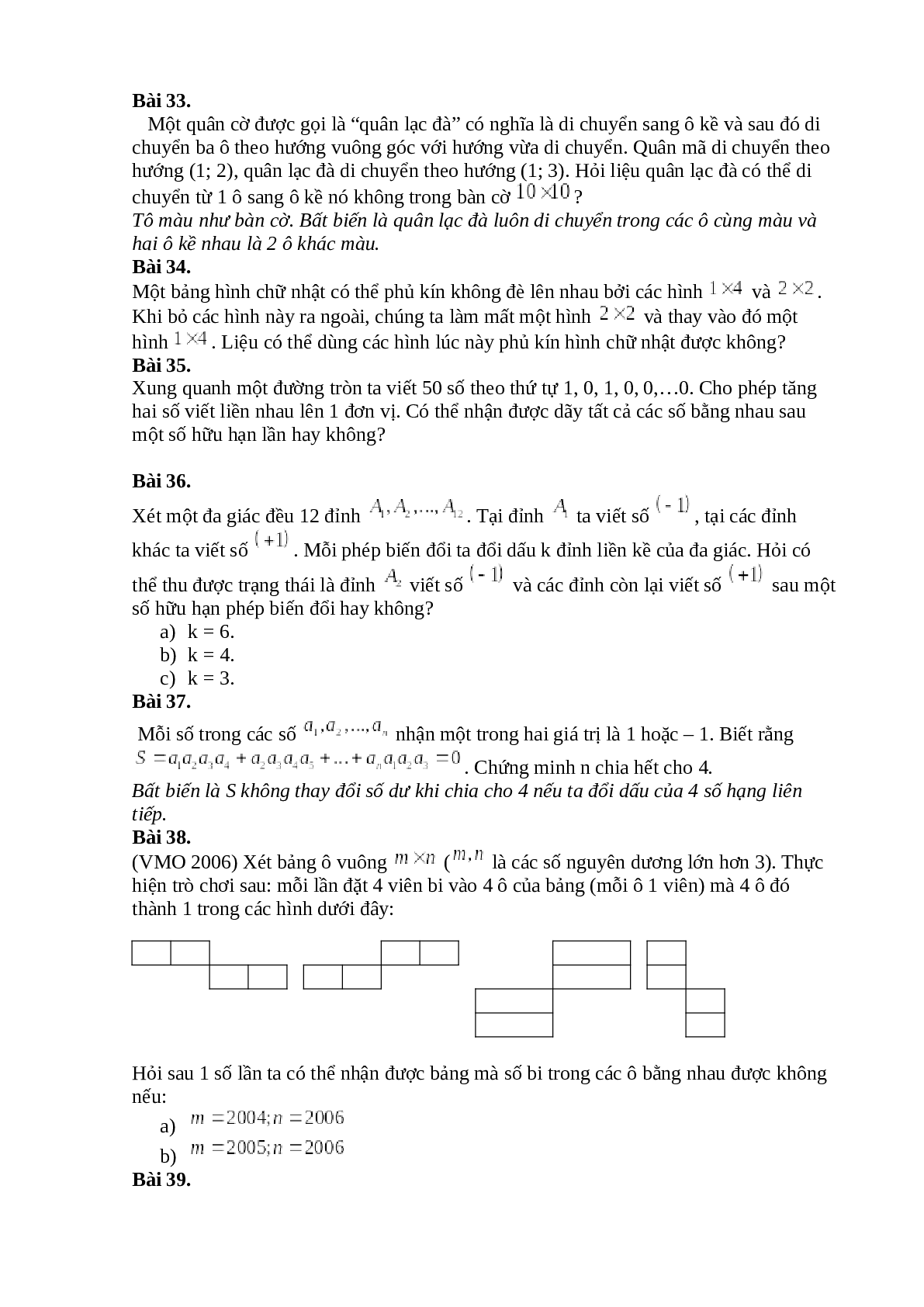 Bất biến trong các bài toán tổ hợp - Toán 11 (trang 10)