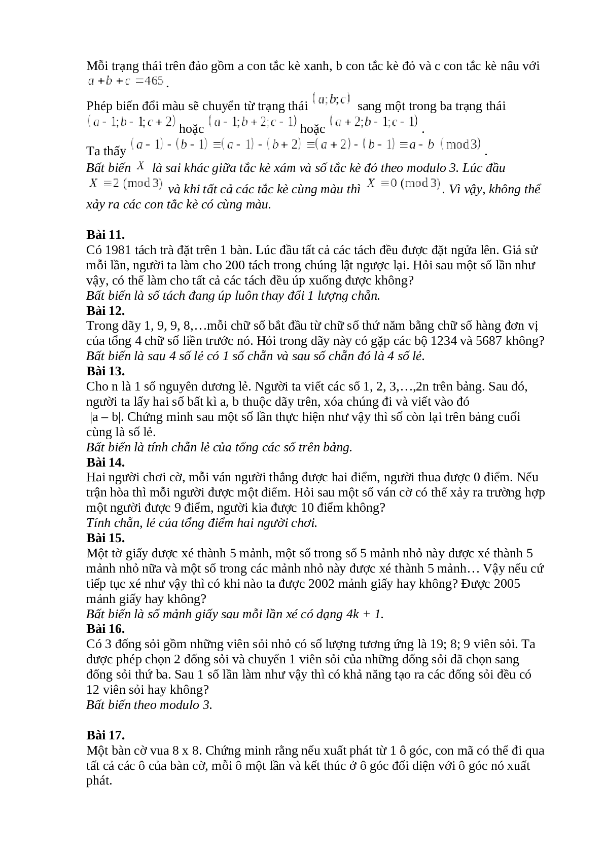 Bất biến trong các bài toán tổ hợp - Toán 11 (trang 5)