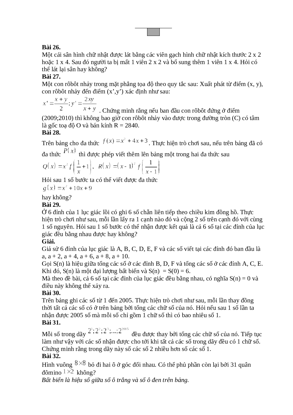 Bất biến trong các bài toán tổ hợp - Toán 11 (trang 9)