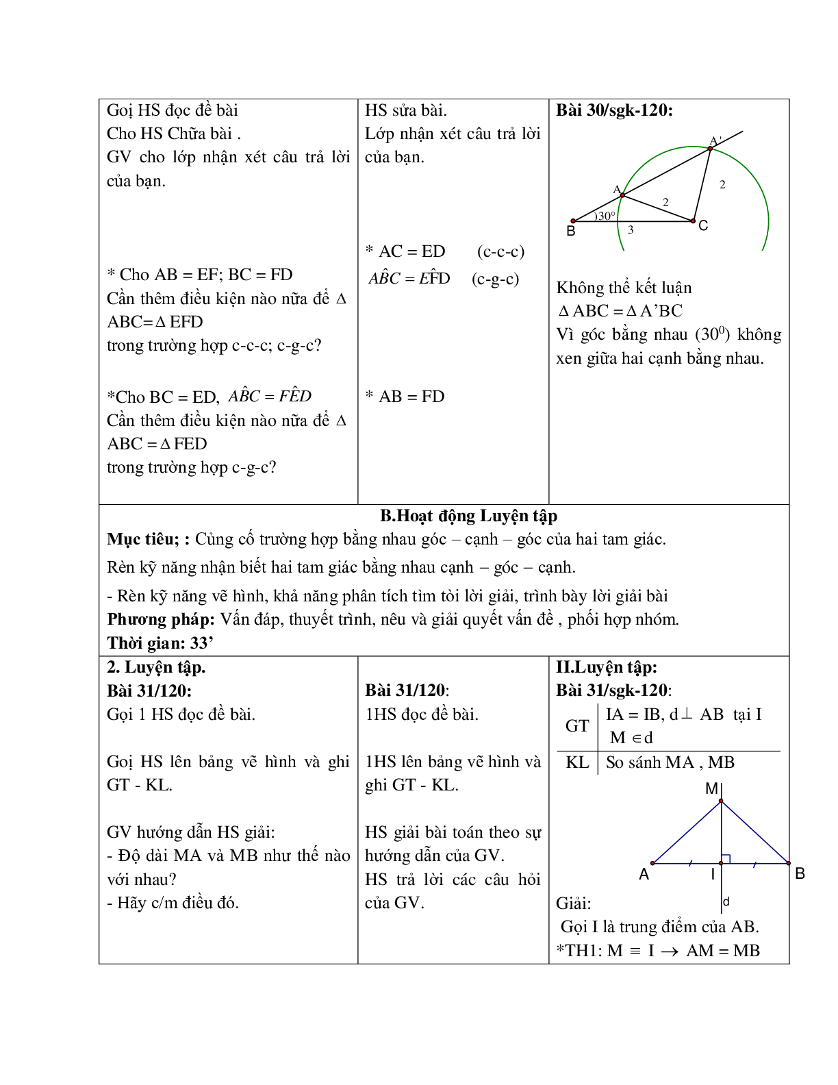 Giáo án Toán học 7 bài 4: Trường hợp bằng nhau thứ hai của tam giác c.g.c (TT) hay nhất (trang 5)