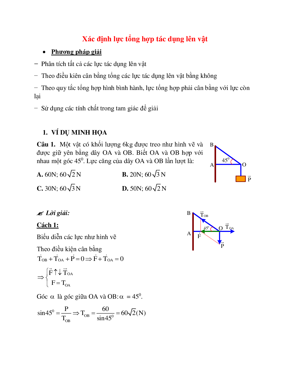 Phương pháp giải và bài tập về Xác định lực tổng hợp tác dụng lên vật (trang 1)
