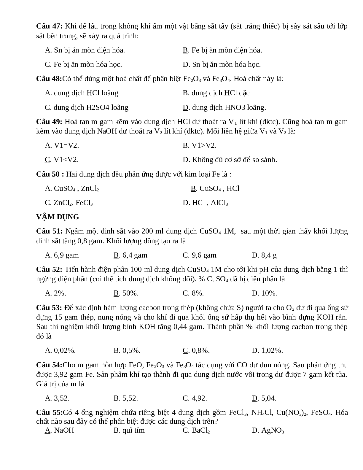 Tuyển chọn 300 câu trắc nghiệm hóa học có đáp án, chọn lọc (trang 7)