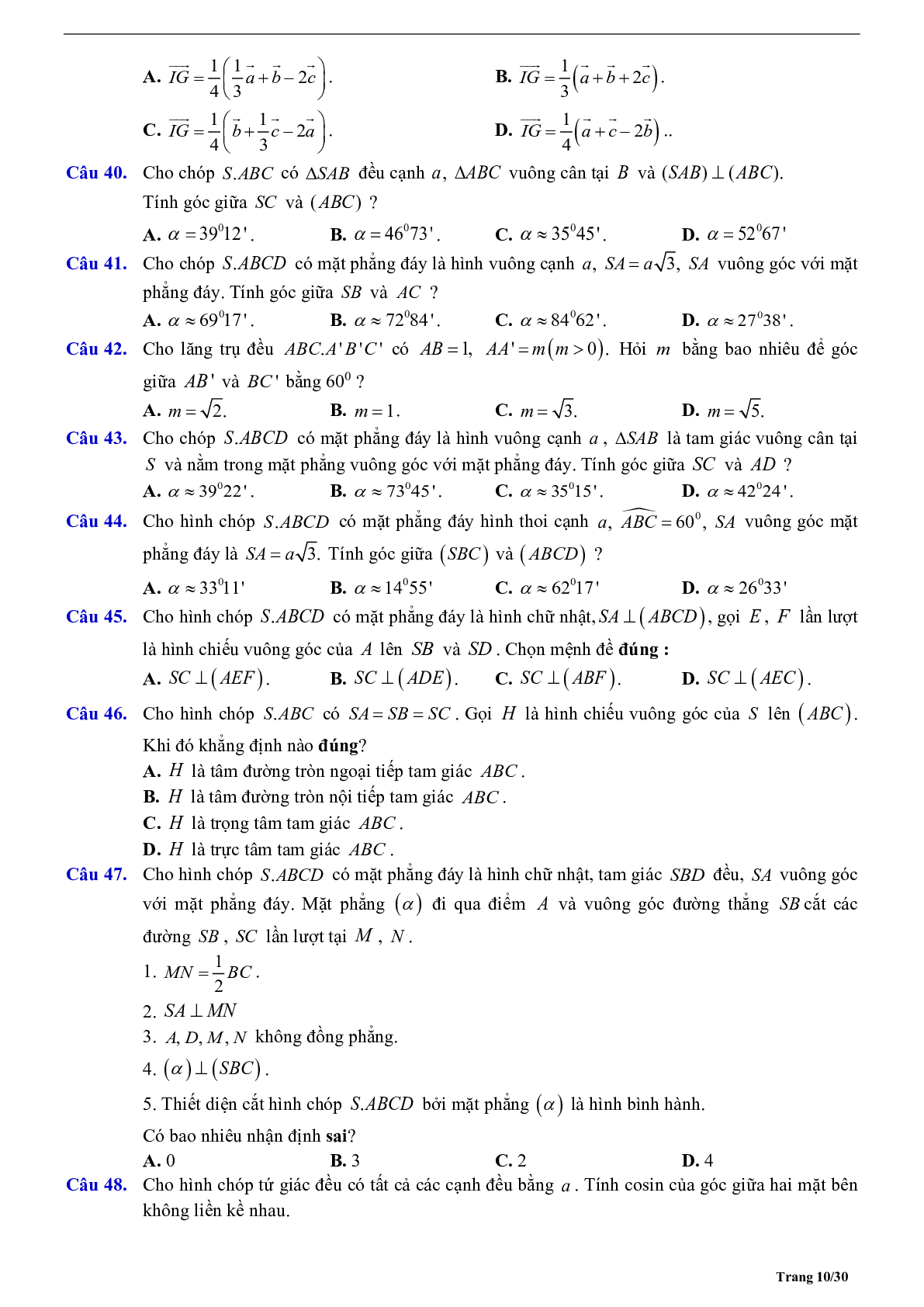 Phương pháp giải về Véctơ trong không gian, quan hệ vuông góc 2023 (lý thuyết và bài tập) (trang 10)