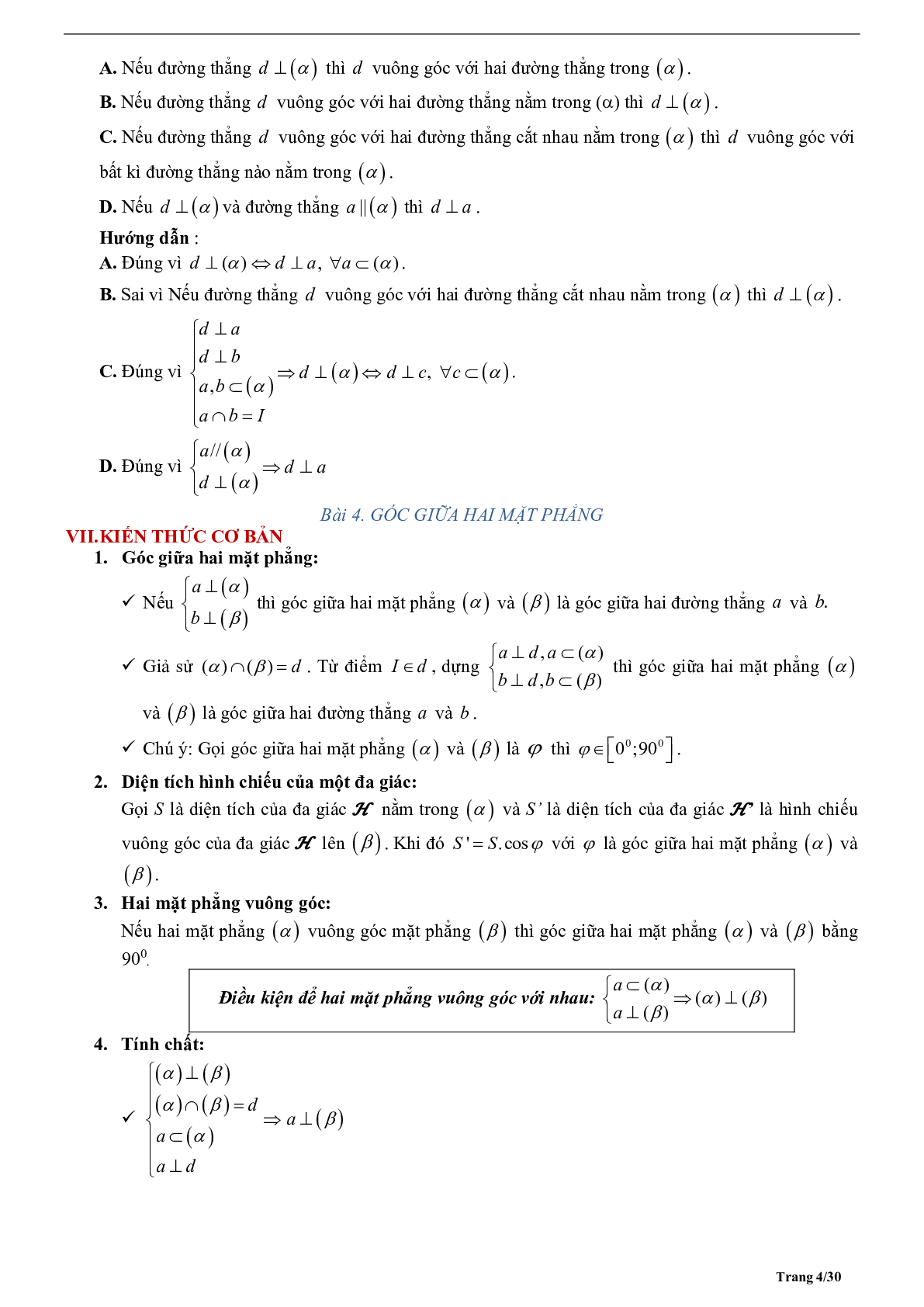Phương pháp giải về Véctơ trong không gian, quan hệ vuông góc 2023 (lý thuyết và bài tập) (trang 4)