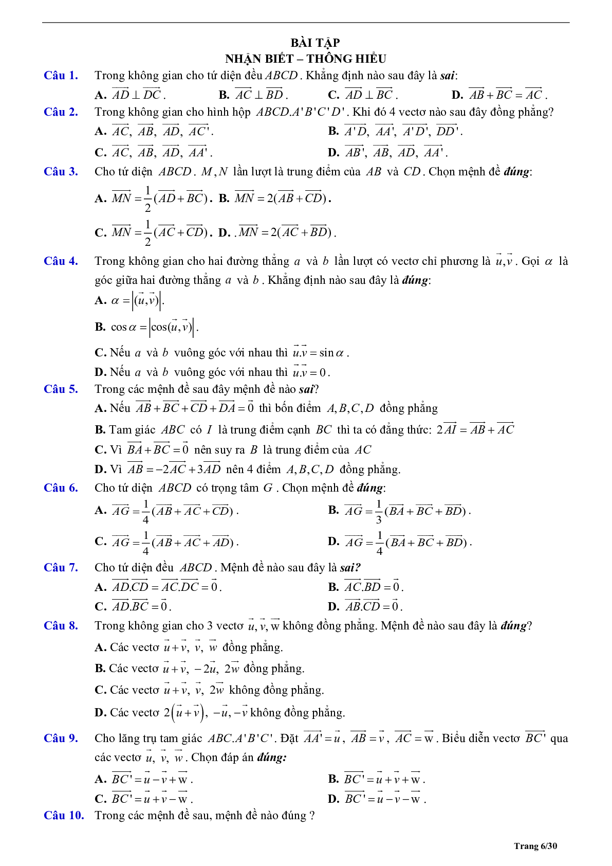 Phương pháp giải về Véctơ trong không gian, quan hệ vuông góc 2023 (lý thuyết và bài tập) (trang 6)