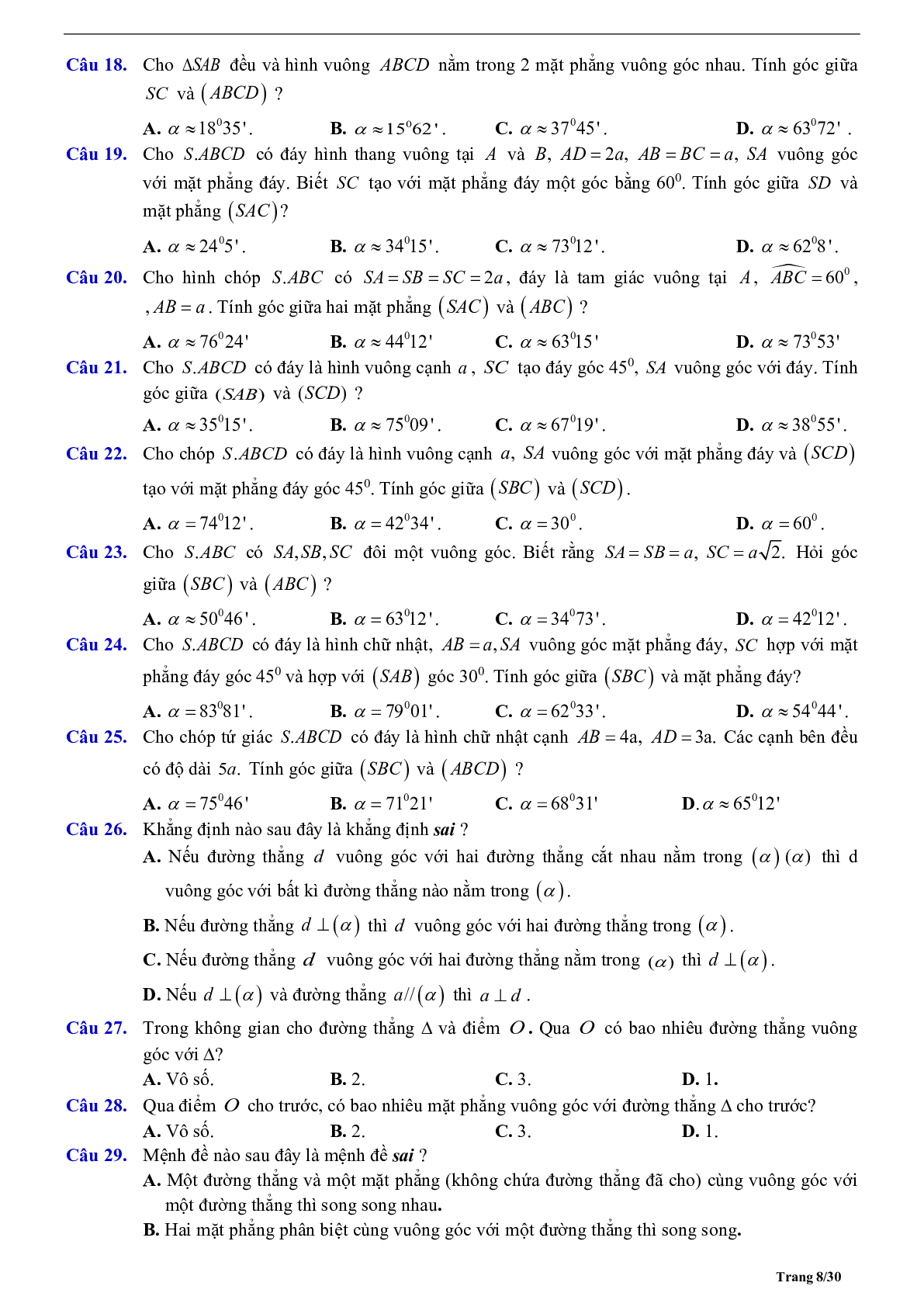 Phương pháp giải về Véctơ trong không gian, quan hệ vuông góc 2023 (lý thuyết và bài tập) (trang 8)