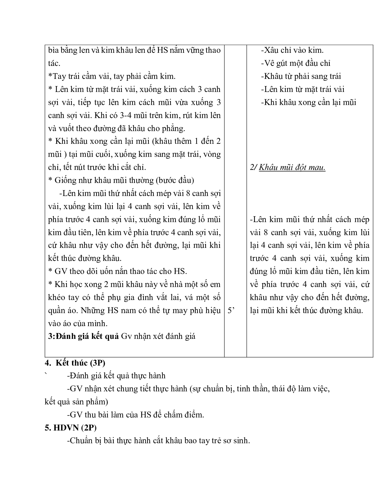 GIÁO ÁN CÔNG NGHỆ 6 BÀI 5: THỰC HÀNH ÔN MỘT SỐ MŨI KHÂU CƠ BẢN (T1) MỚI NHẤT – CV5555 (trang 2)
