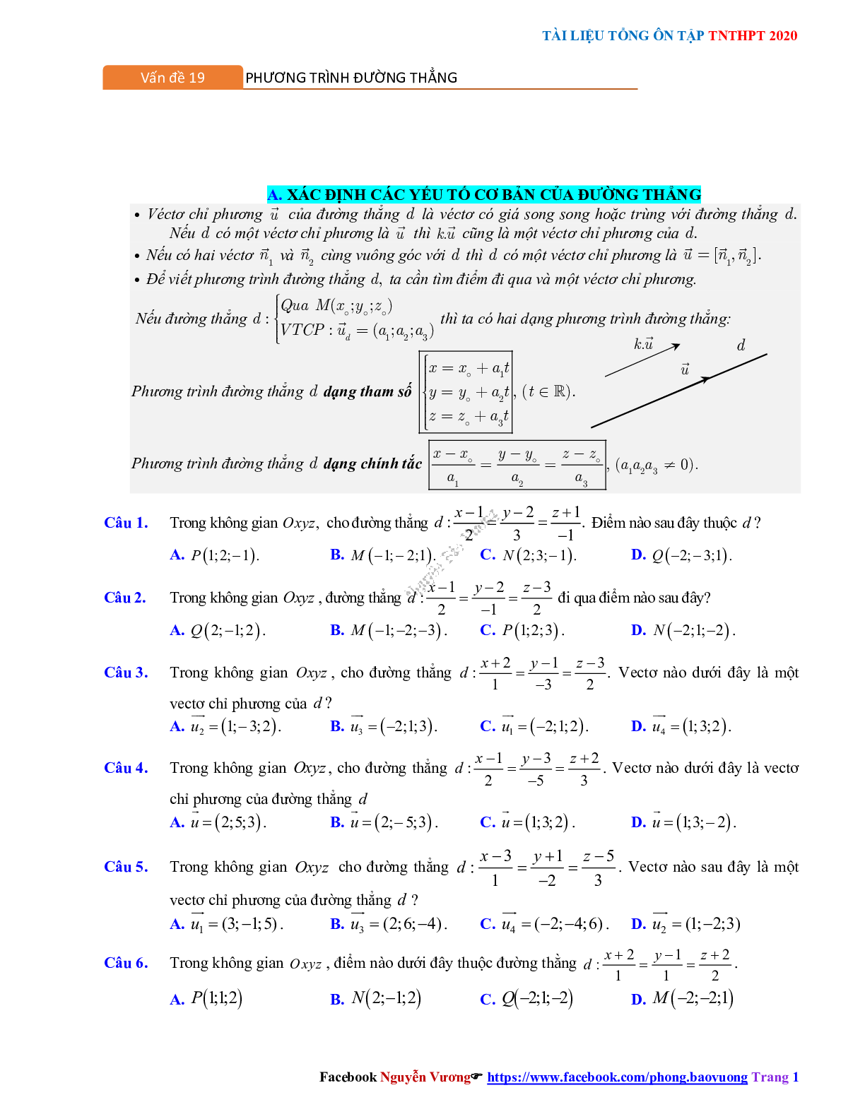 Phương pháp giải về Phương trình đường thẳng 2023 (lý thuyết và bài tập) (trang 1)