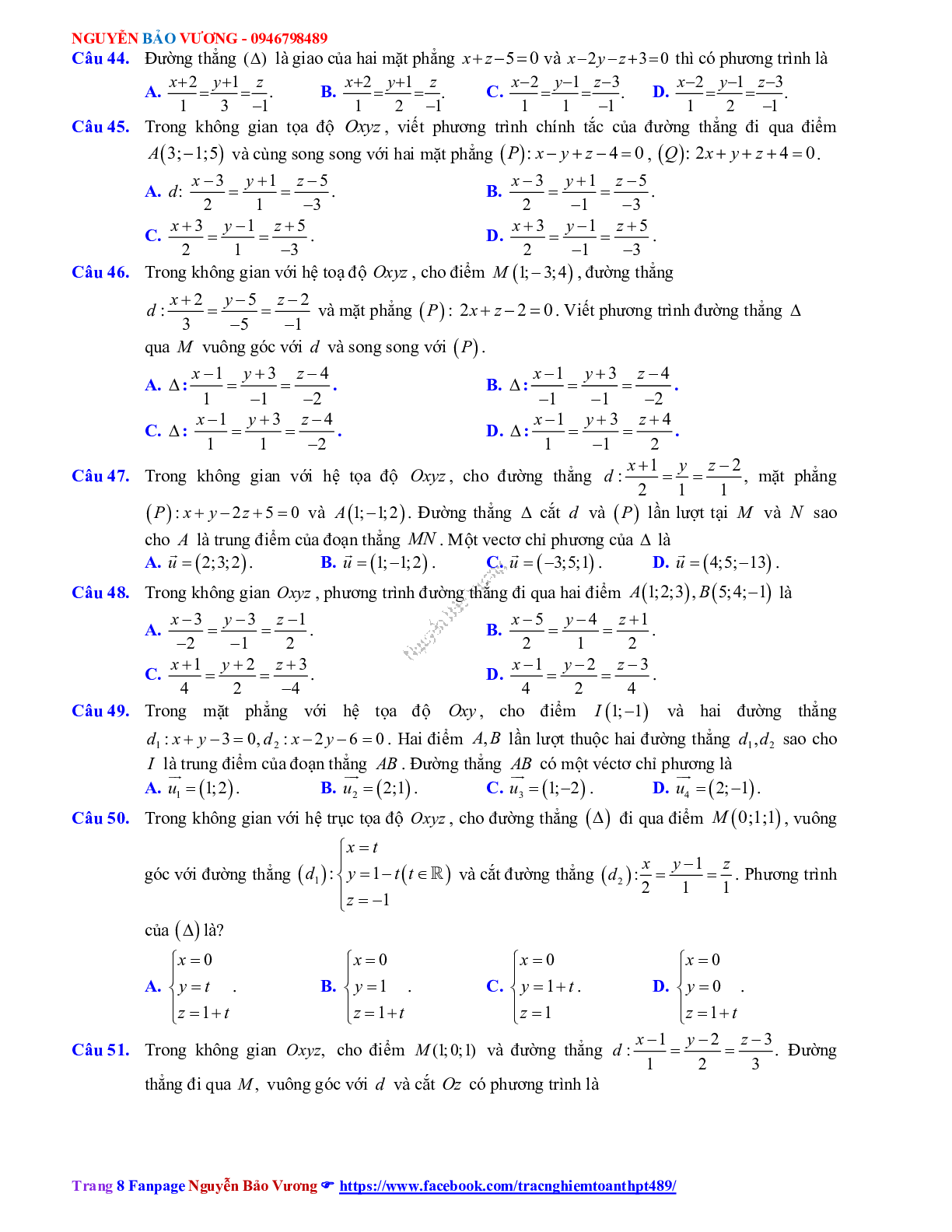 Phương pháp giải về Phương trình đường thẳng 2023 (lý thuyết và bài tập) (trang 8)