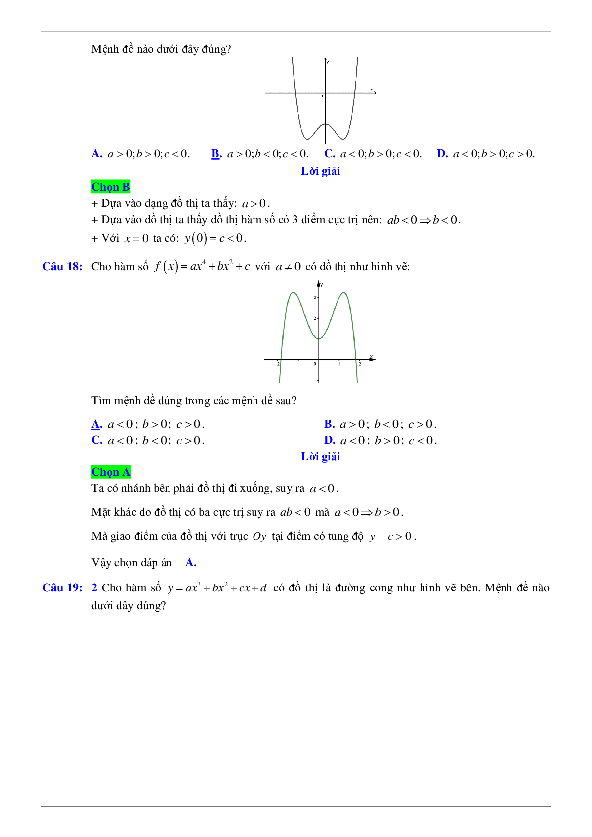 Xác định hệ số của hàm số khi biết bảng biến thiên hoặc đồ thị (trang 10)