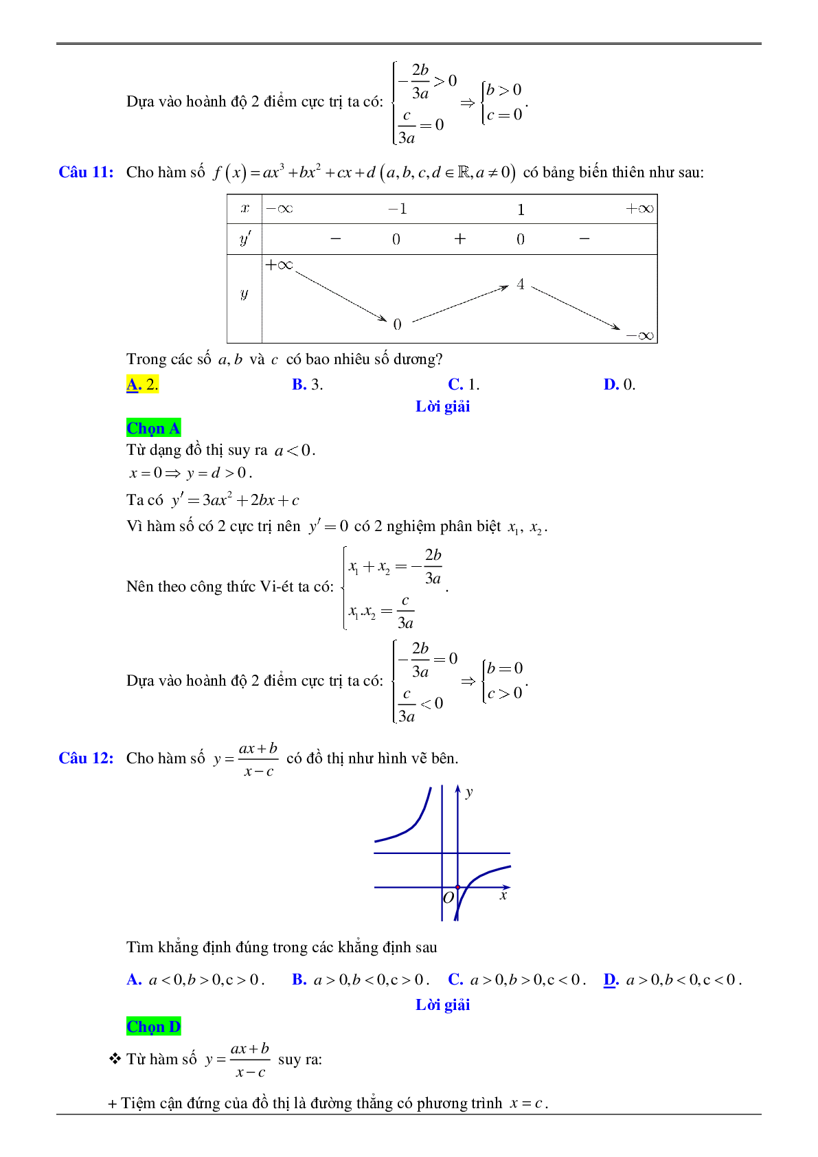 Xác định hệ số của hàm số khi biết bảng biến thiên hoặc đồ thị (trang 7)