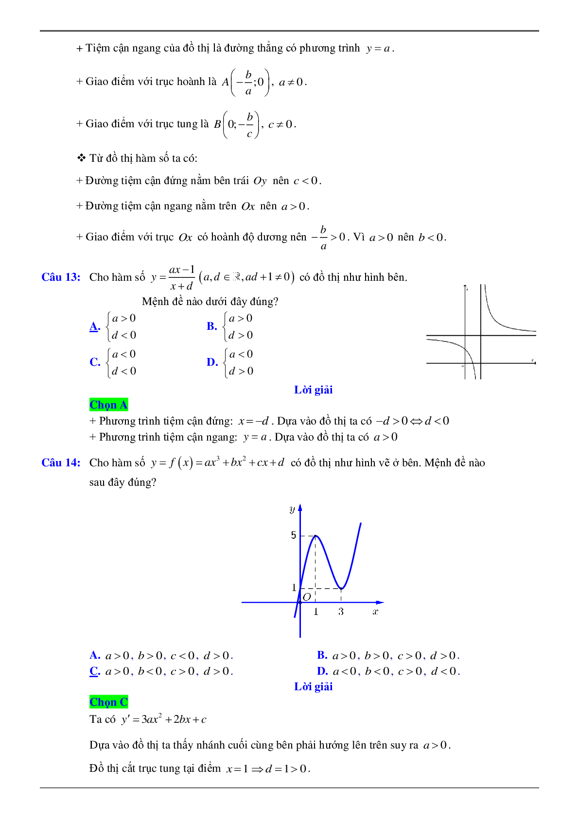 Xác định hệ số của hàm số khi biết bảng biến thiên hoặc đồ thị (trang 8)