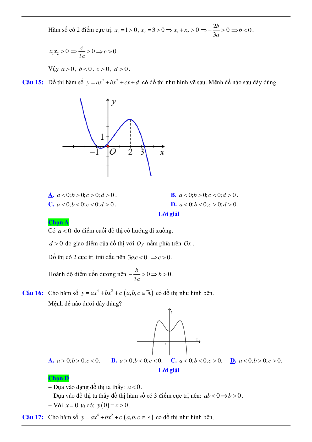 Xác định hệ số của hàm số khi biết bảng biến thiên hoặc đồ thị (trang 9)