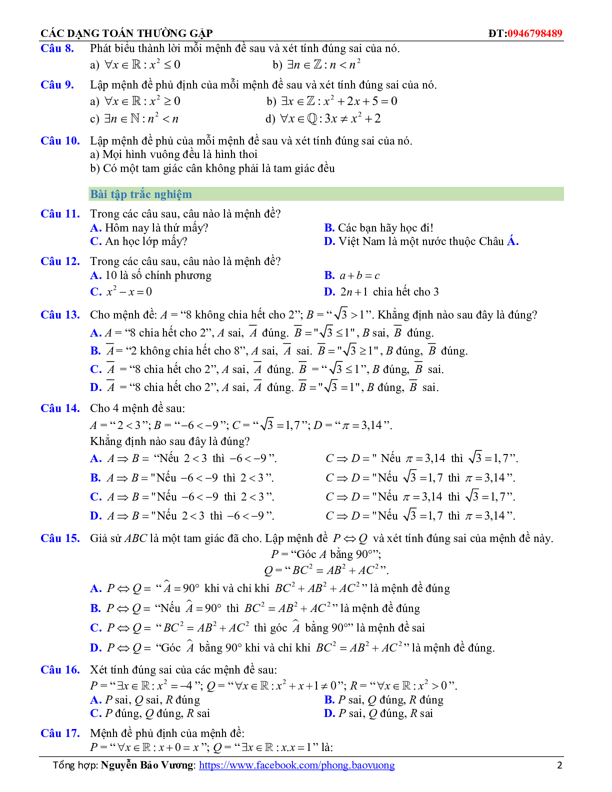 Các dạng toán mệnh đề và tập hợp thường gặp (trang 3)