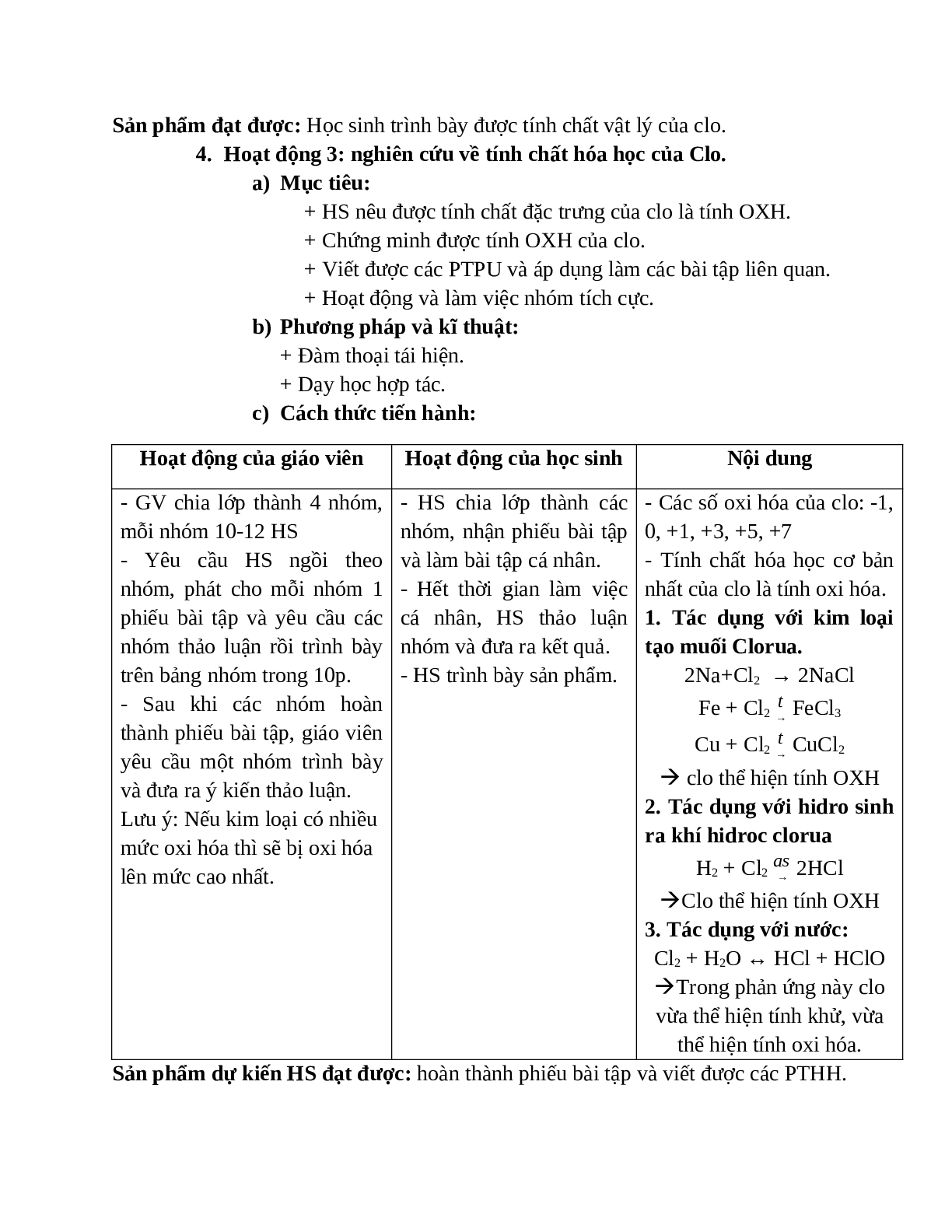Giáo án Hóa học 10 bài 25 Clo mới nhất (trang 3)