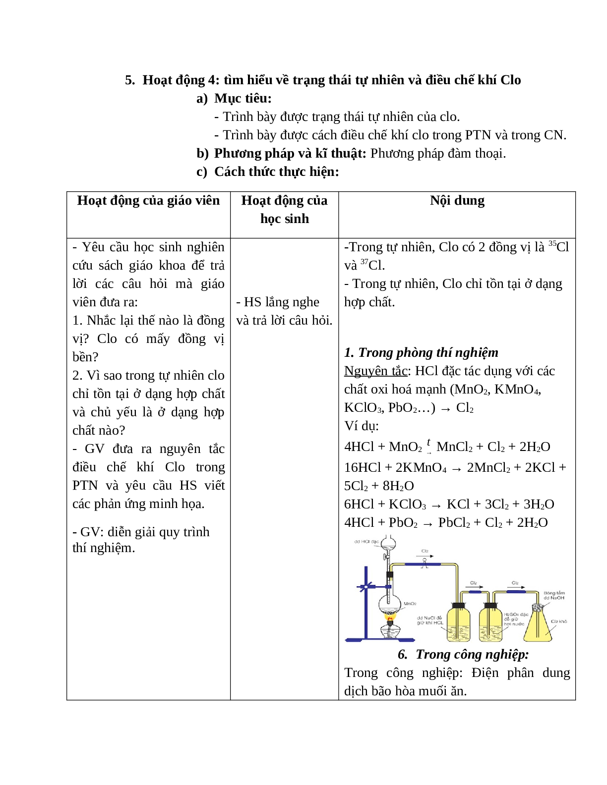 Giáo án Hóa học 10 bài 25 Clo mới nhất (trang 4)