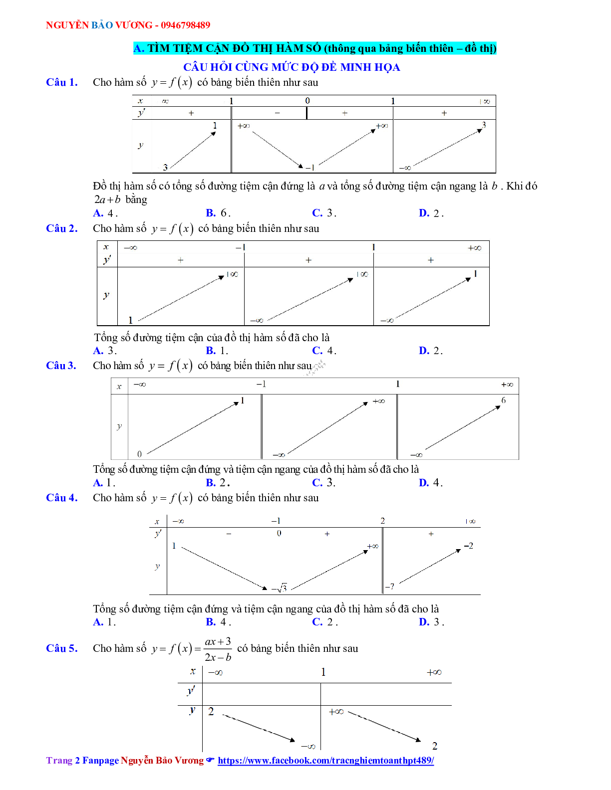Phương pháp giải Tiệm cận của đồ thị hàm số 2023 (lý thuyết và bài tập) (trang 2)