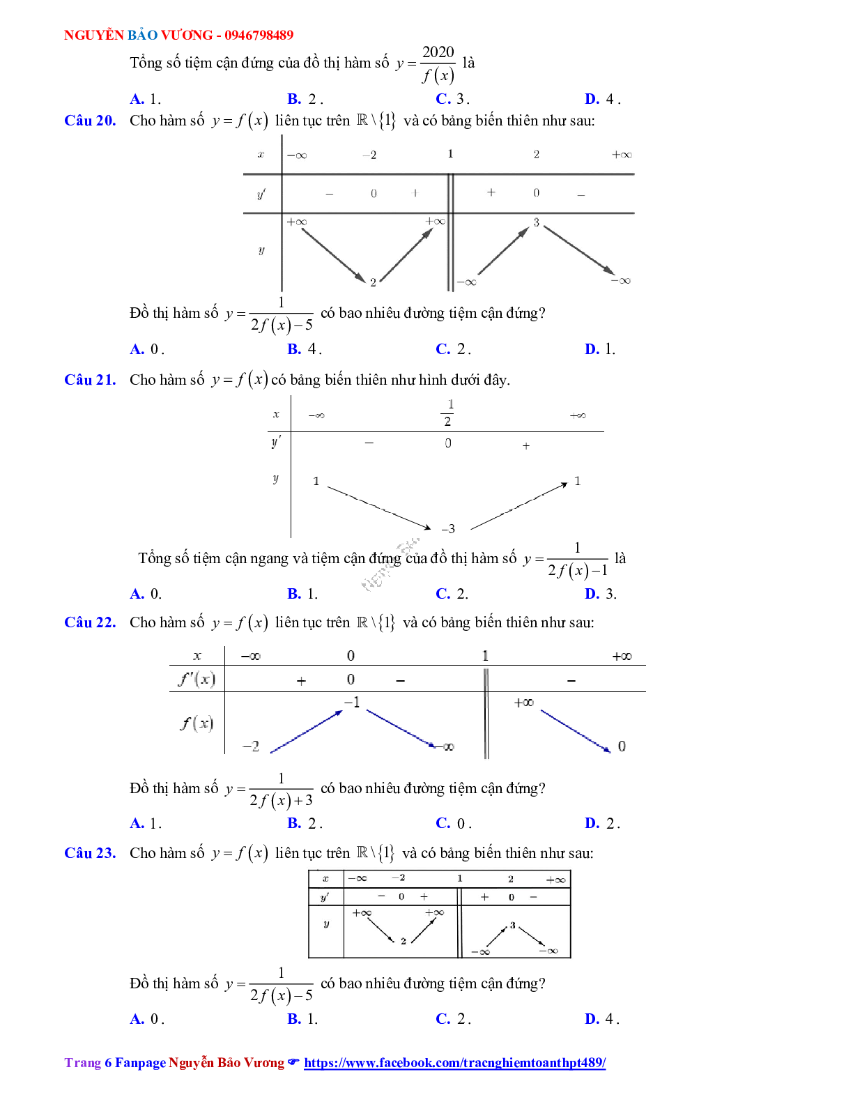 Phương pháp giải Tiệm cận của đồ thị hàm số 2023 (lý thuyết và bài tập) (trang 6)