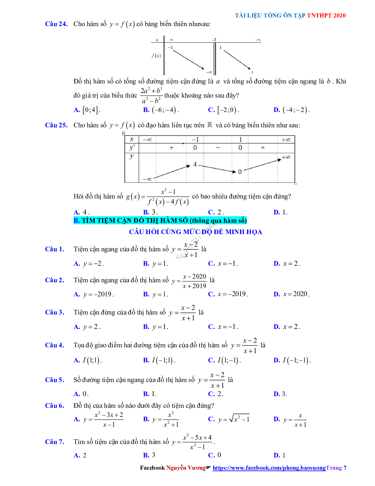 Phương pháp giải Tiệm cận của đồ thị hàm số 2023 (lý thuyết và bài tập) (trang 7)
