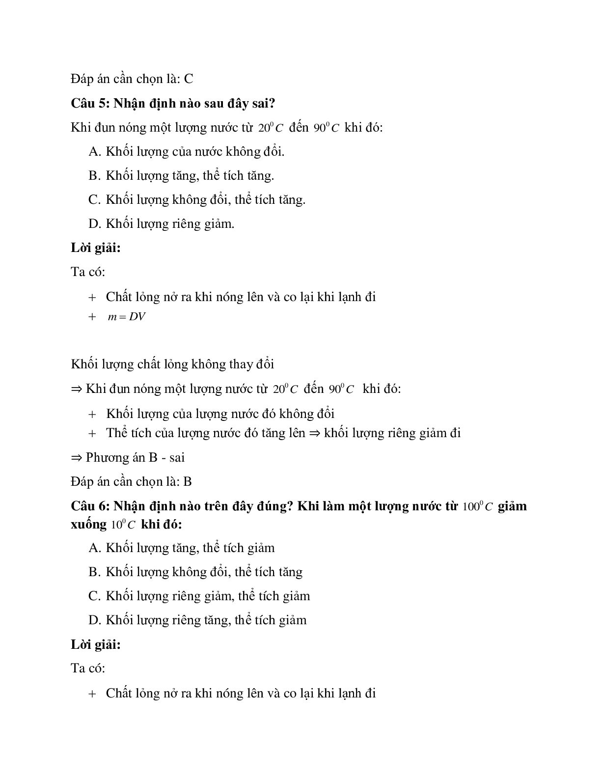 Trắc nghiệm Vật lý 6 Bài 19 có đáp án: Bài tập Sự nở vì nhiệt của chất lỏng (trang 3)