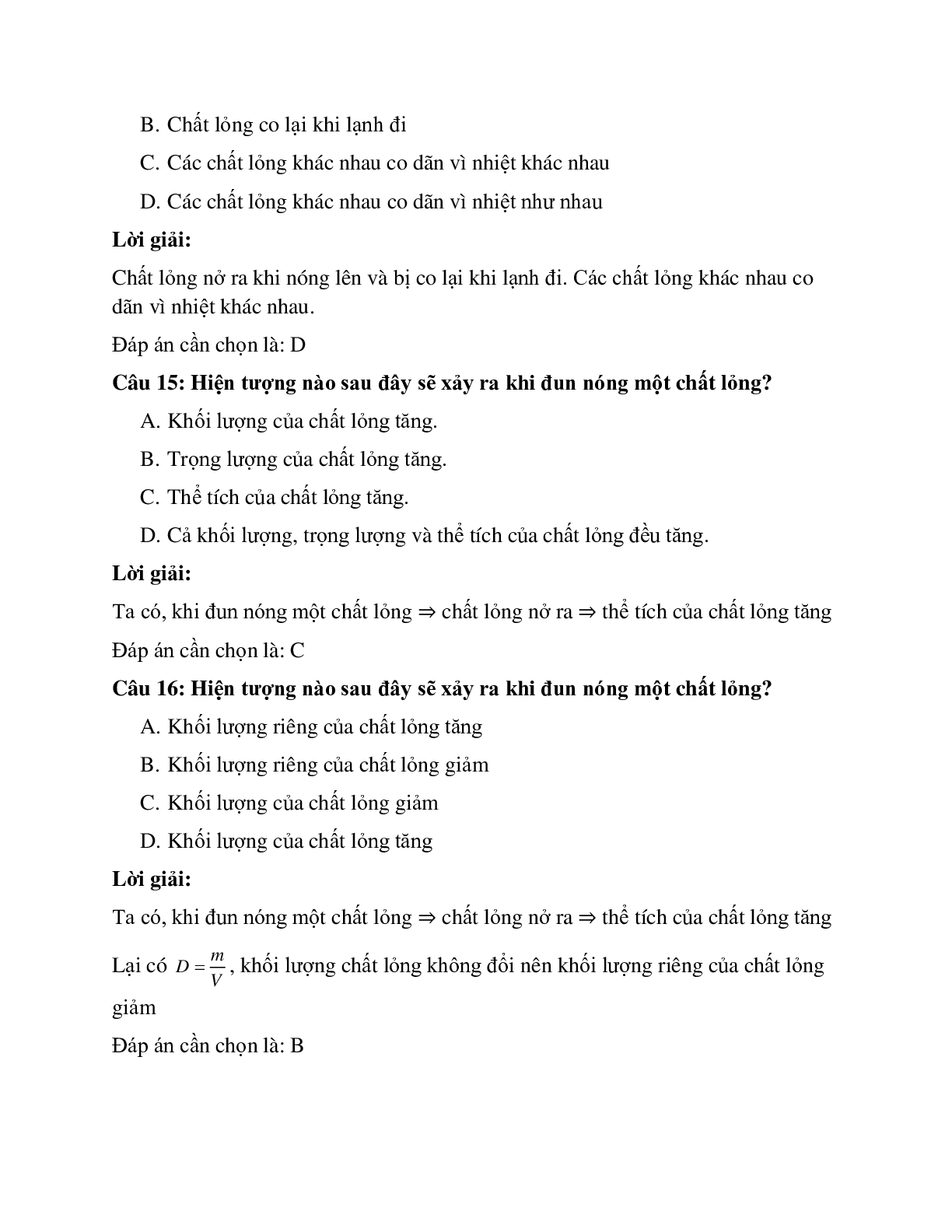 Trắc nghiệm Vật lý 6 Bài 19 có đáp án: Bài tập Sự nở vì nhiệt của chất lỏng (trang 8)