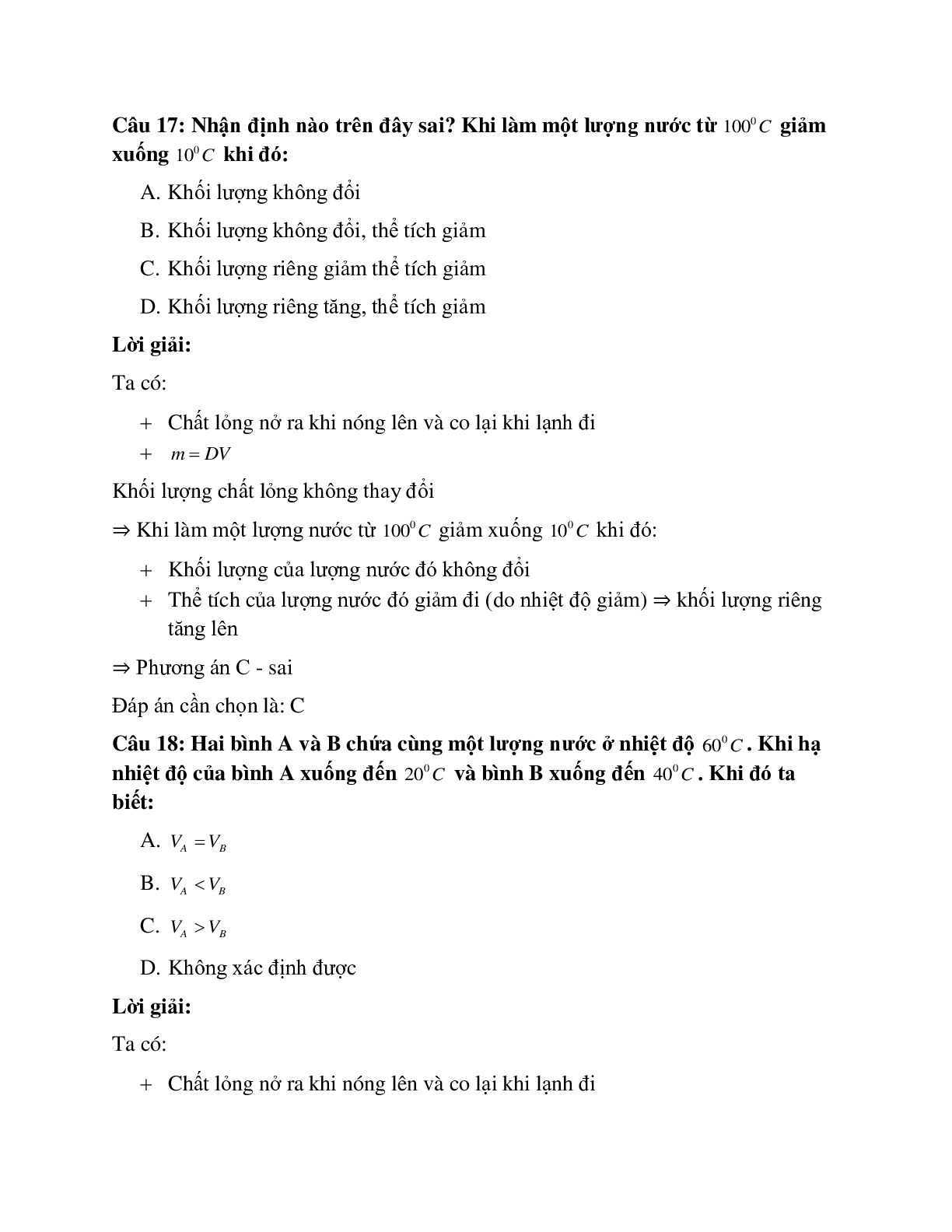 Trắc nghiệm Vật lý 6 Bài 19 có đáp án: Bài tập Sự nở vì nhiệt của chất lỏng (trang 9)