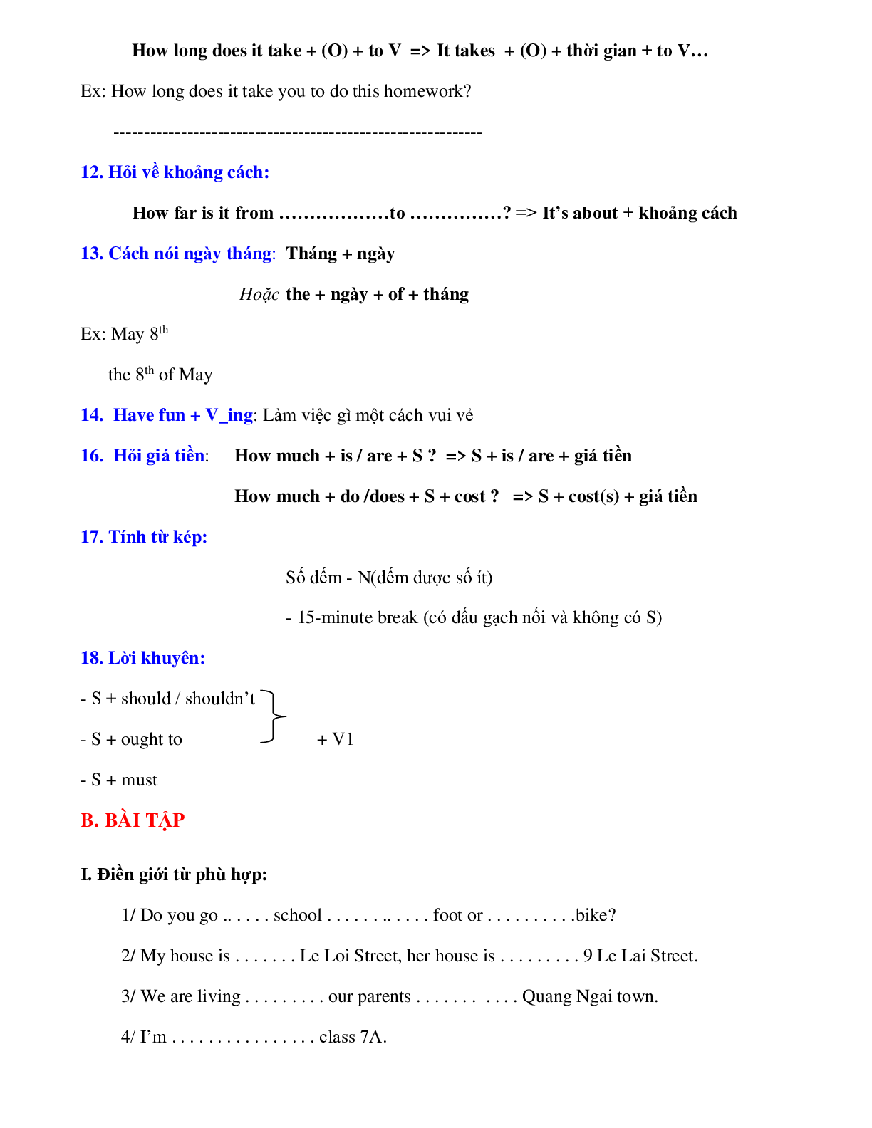 Ôn tập Tiếng Anh lớp 7 cả năm (trang 8)