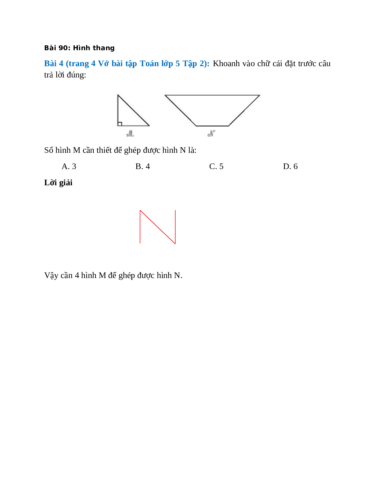 Số hình M cần thiết để ghép được hình N là: A. 3, B. 4  (trang 1)