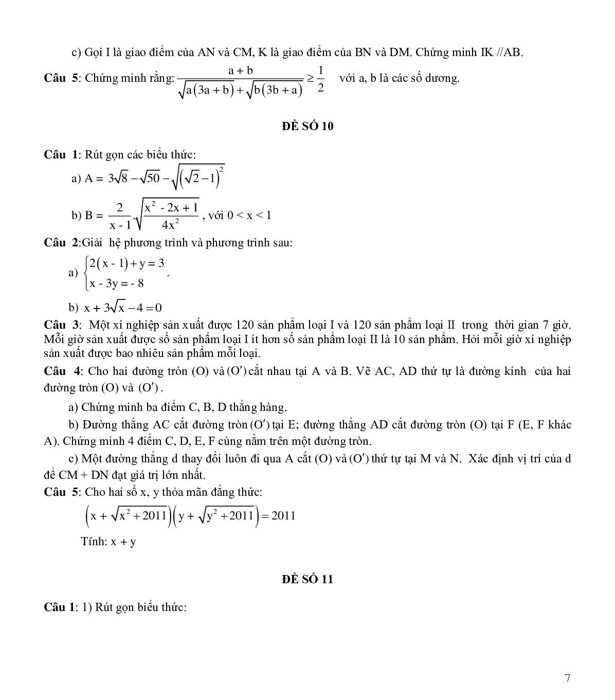 Tuyển tập đề thi toán vào 10 (trang 7)