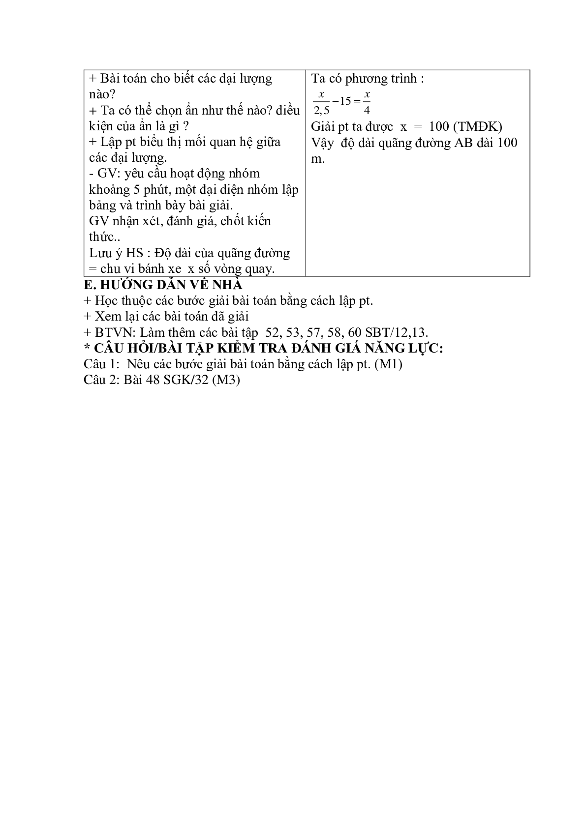 Giáo án Toán học 8 Tiết 48: Luyện tập giải toán bằng cách lập phương trình (tiếp) (trang 4)