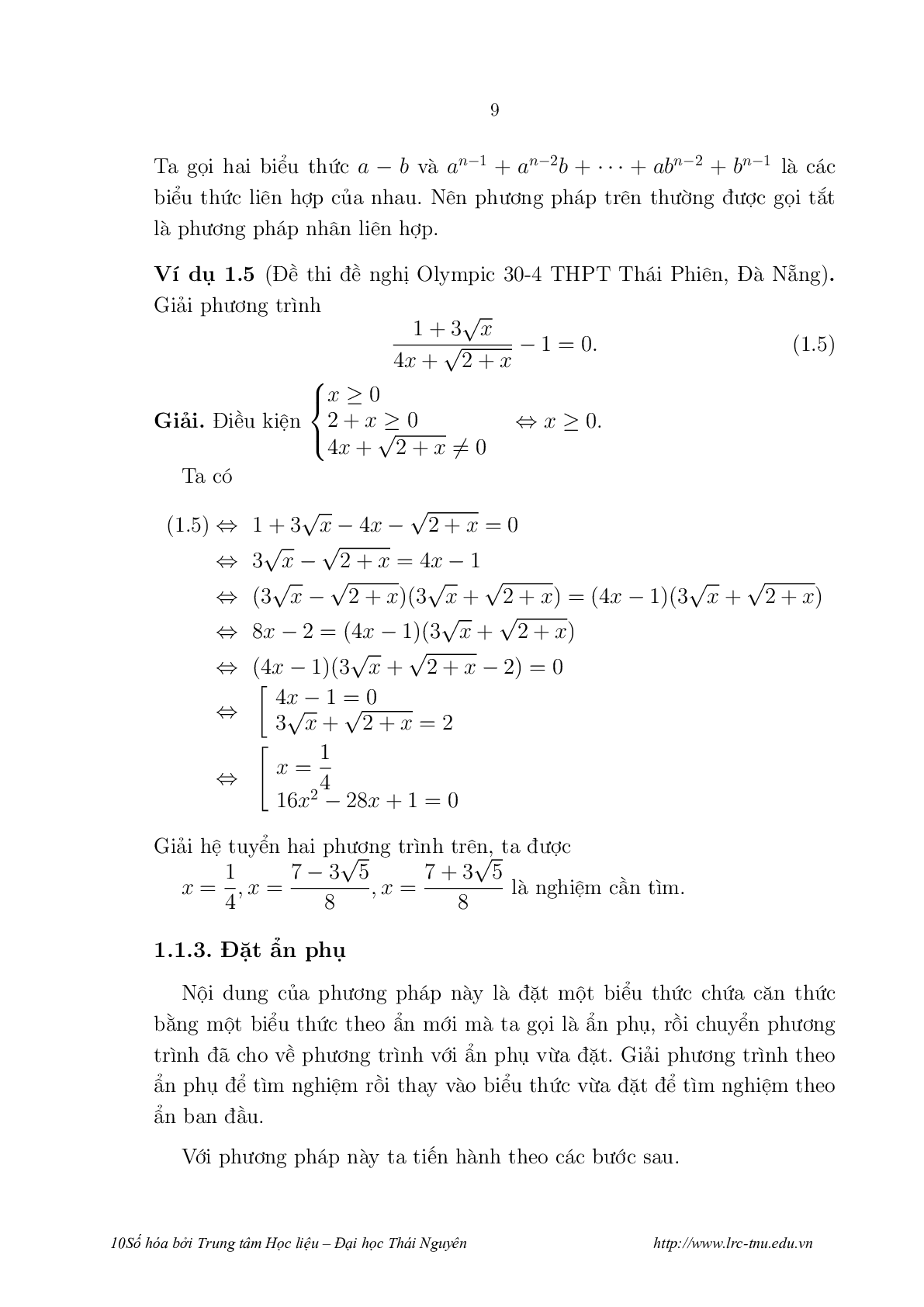 Một số phương pháp giải phương trình vô tỷ (trang 10)