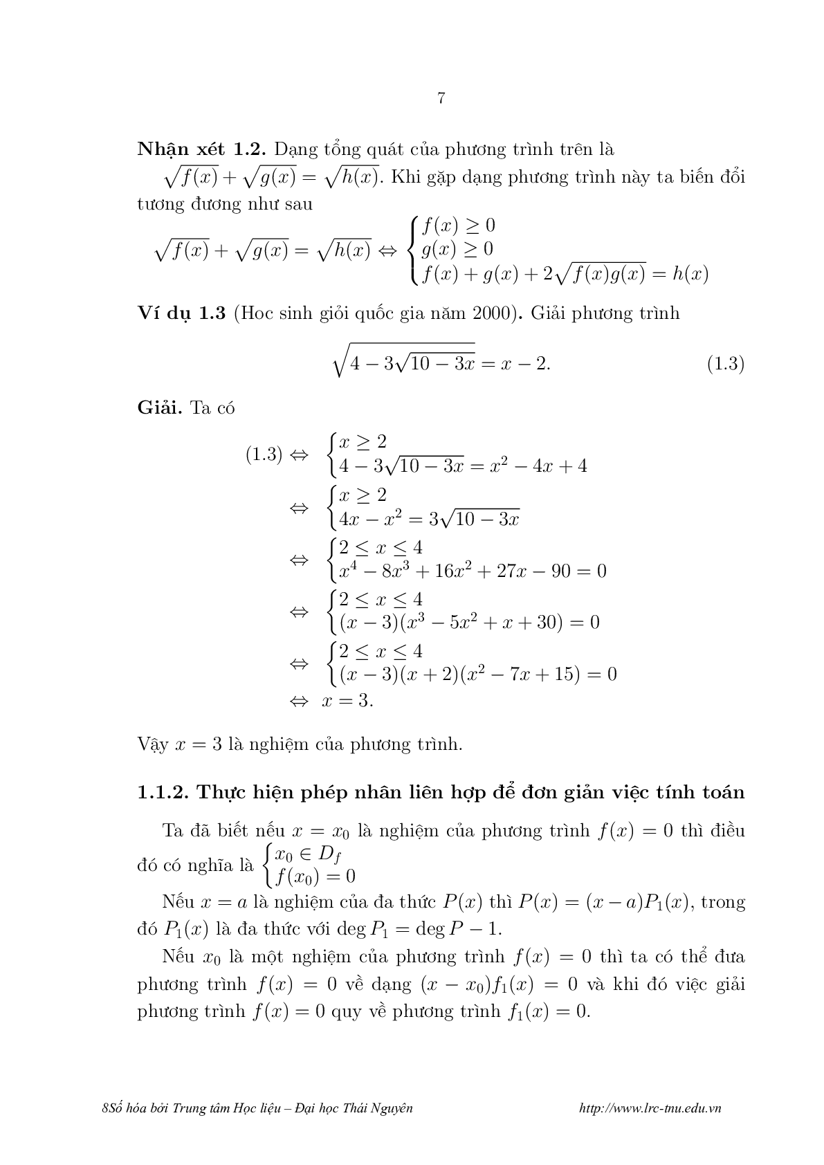 Một số phương pháp giải phương trình vô tỷ (trang 8)