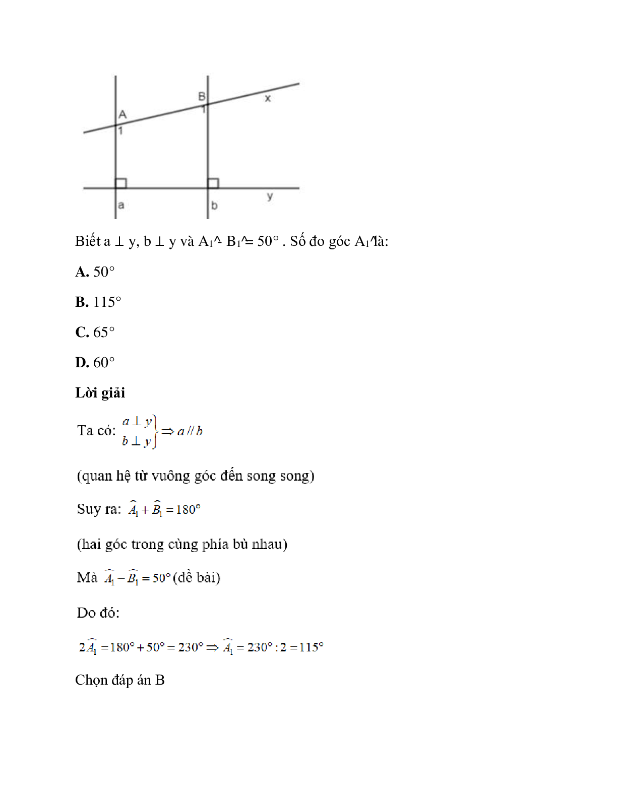 Trắc nghiệm Từ vuông góc đến song song có đáp án – Toán lớp 7 (trang 3)