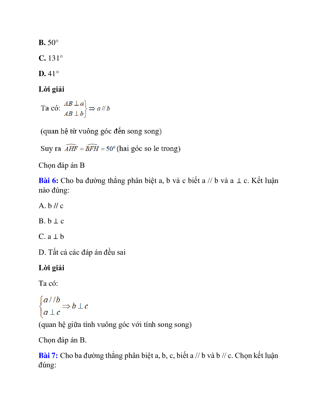 Trắc nghiệm Từ vuông góc đến song song có đáp án – Toán lớp 7 (trang 6)