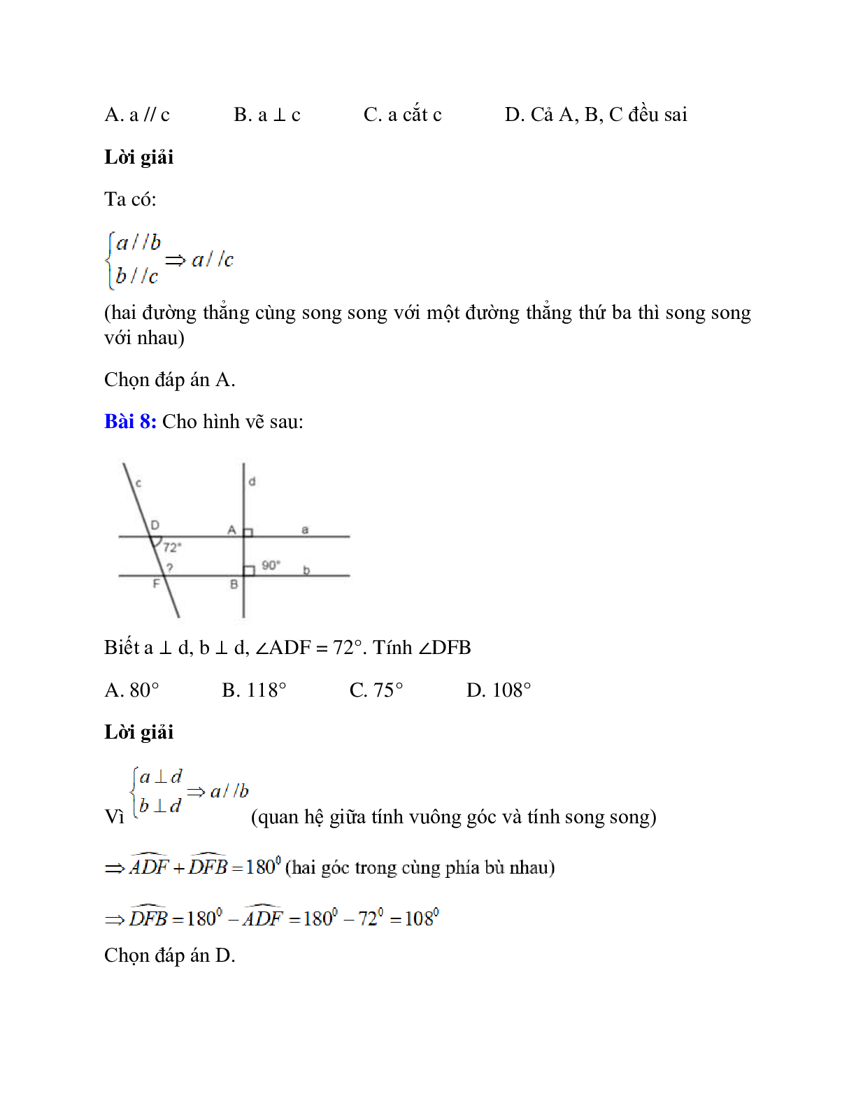 Trắc nghiệm Từ vuông góc đến song song có đáp án – Toán lớp 7 (trang 7)