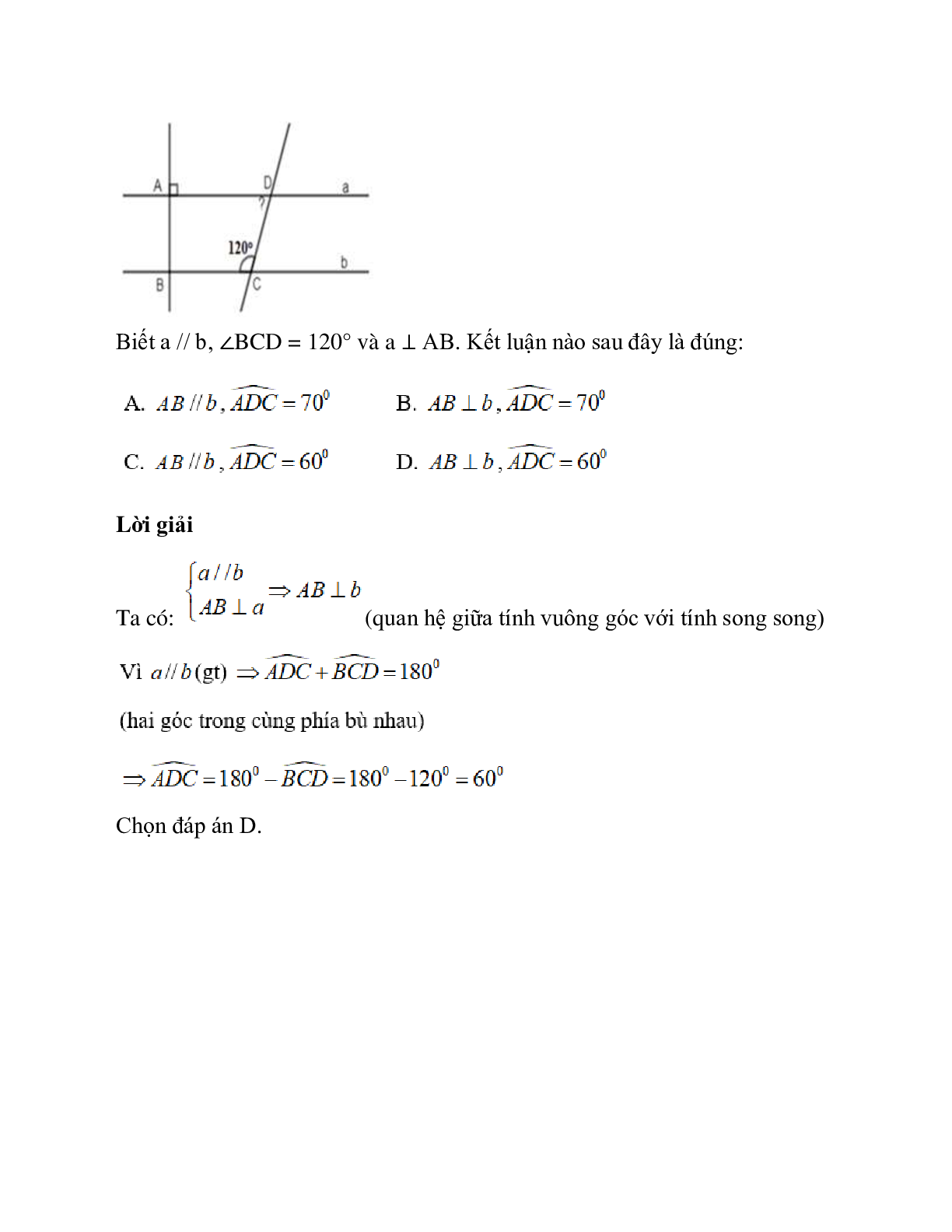 Trắc nghiệm Từ vuông góc đến song song có đáp án – Toán lớp 7 (trang 9)