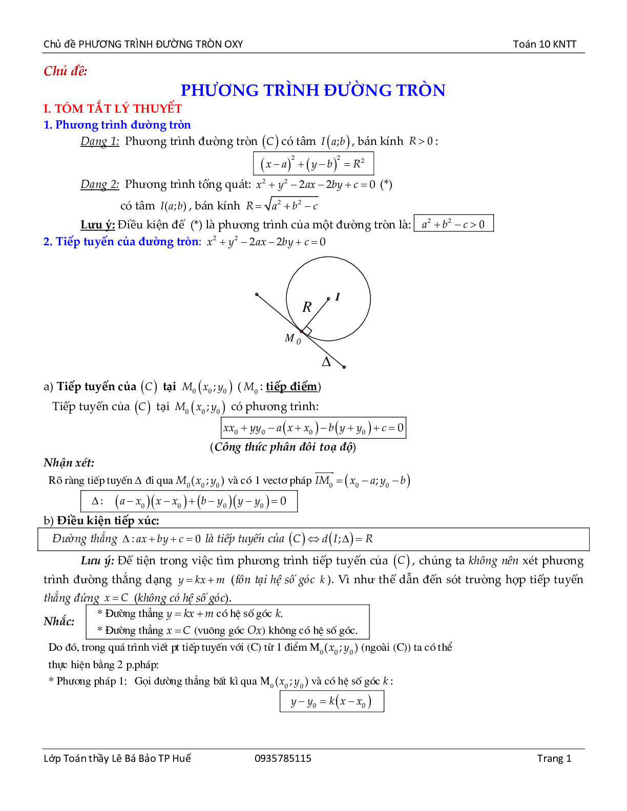 Chủ đề phương trình đường tròn lớp 10 hay, chọn lọc (trang 1)